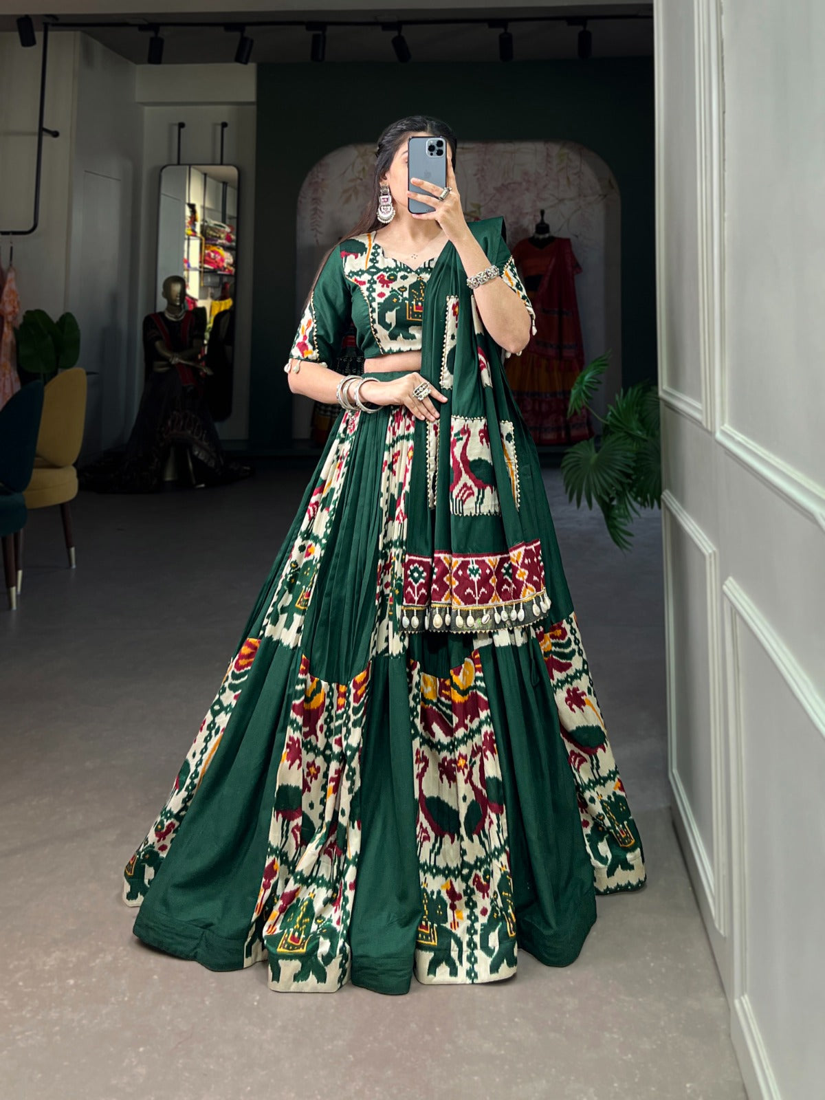 Womenline Green Color Rayon Navratri lehenga Choli
