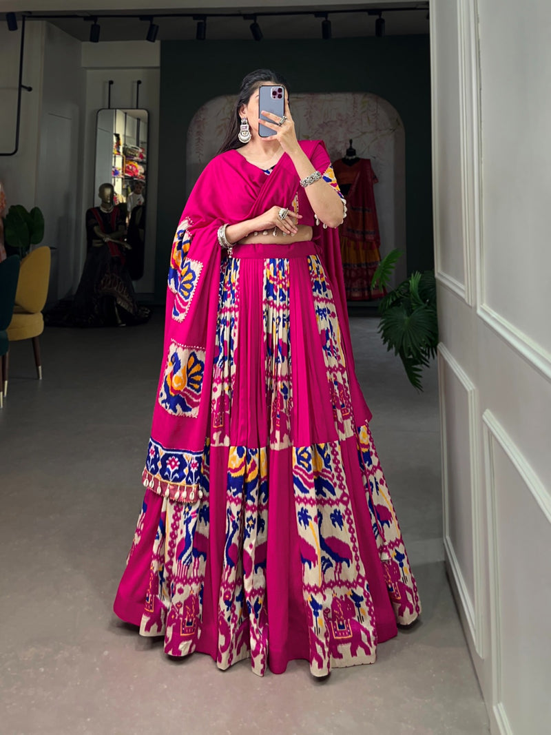 Womenline Pink Color Rayon Navratri Lehenga Choli