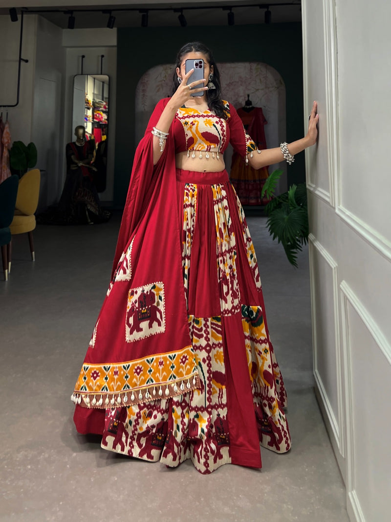 Womenline Musturd Red Color Rayon Navratri Lehenga Choli
