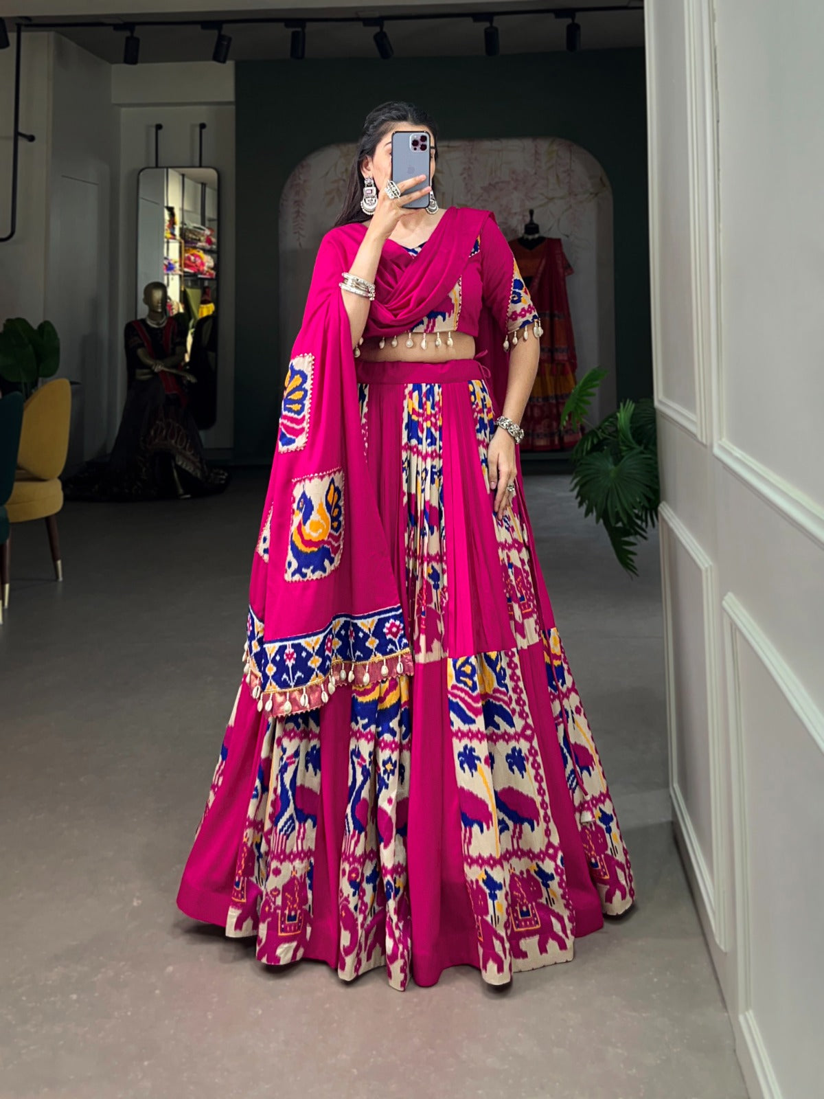 Womenline Pink Color Rayon Navratri Lehenga Choli