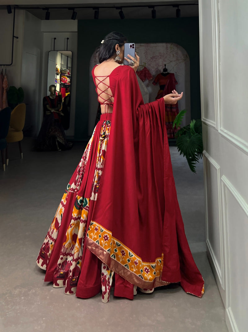 Womenline Musturd Red Color Rayon Navratri Lehenga Choli