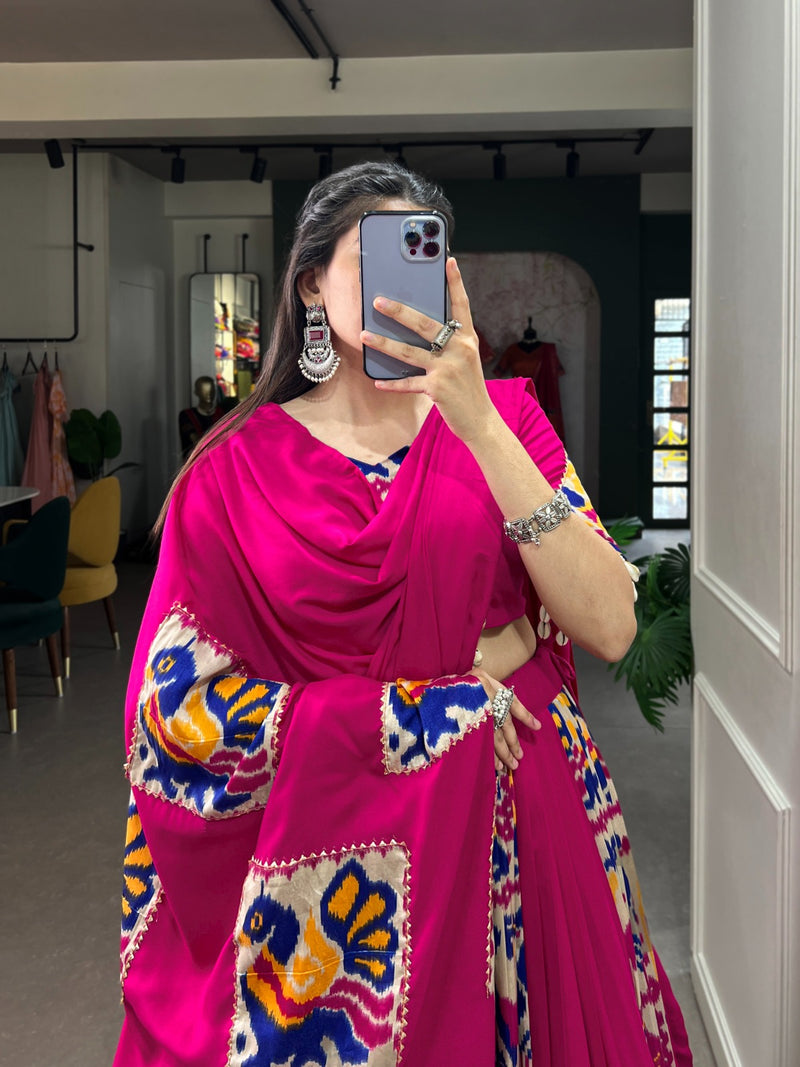 Womenline Pink Color Rayon Navratri Lehenga Choli