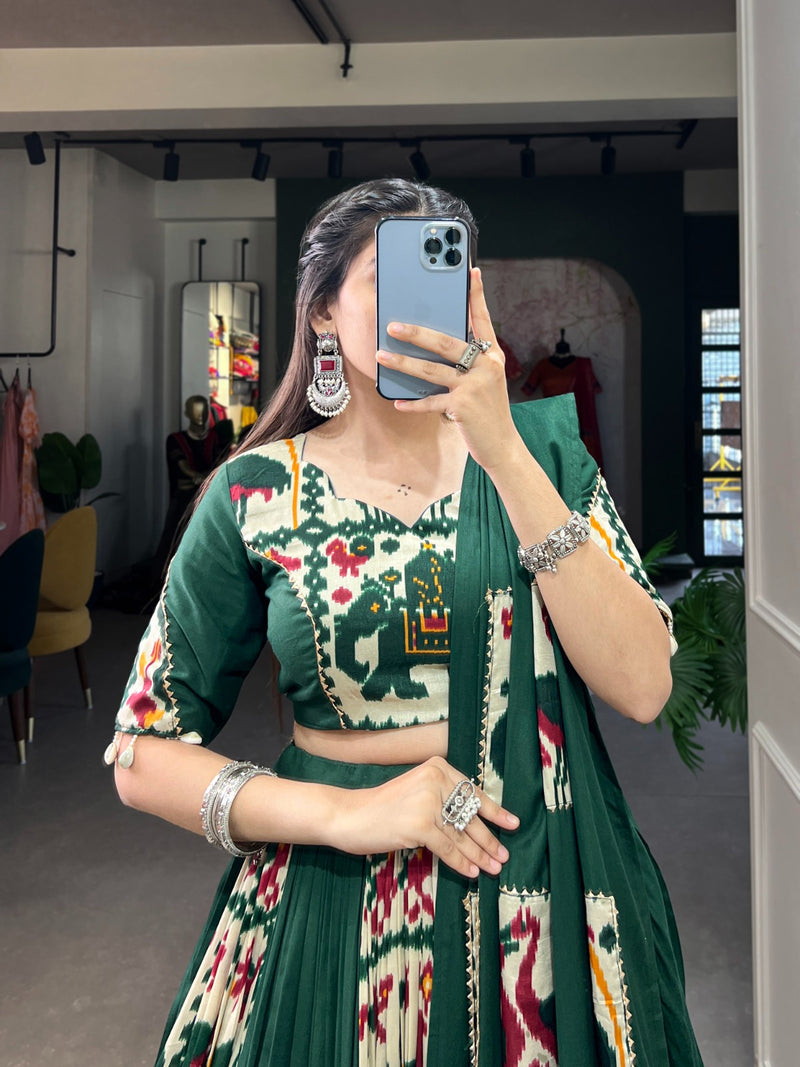 Womenline Green Color Rayon Navratri lehenga Choli