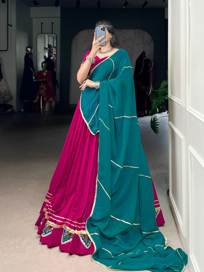 Womenline Elegant Pink Color Rayon Lehenga Choli With Colorful Gamthi Patch