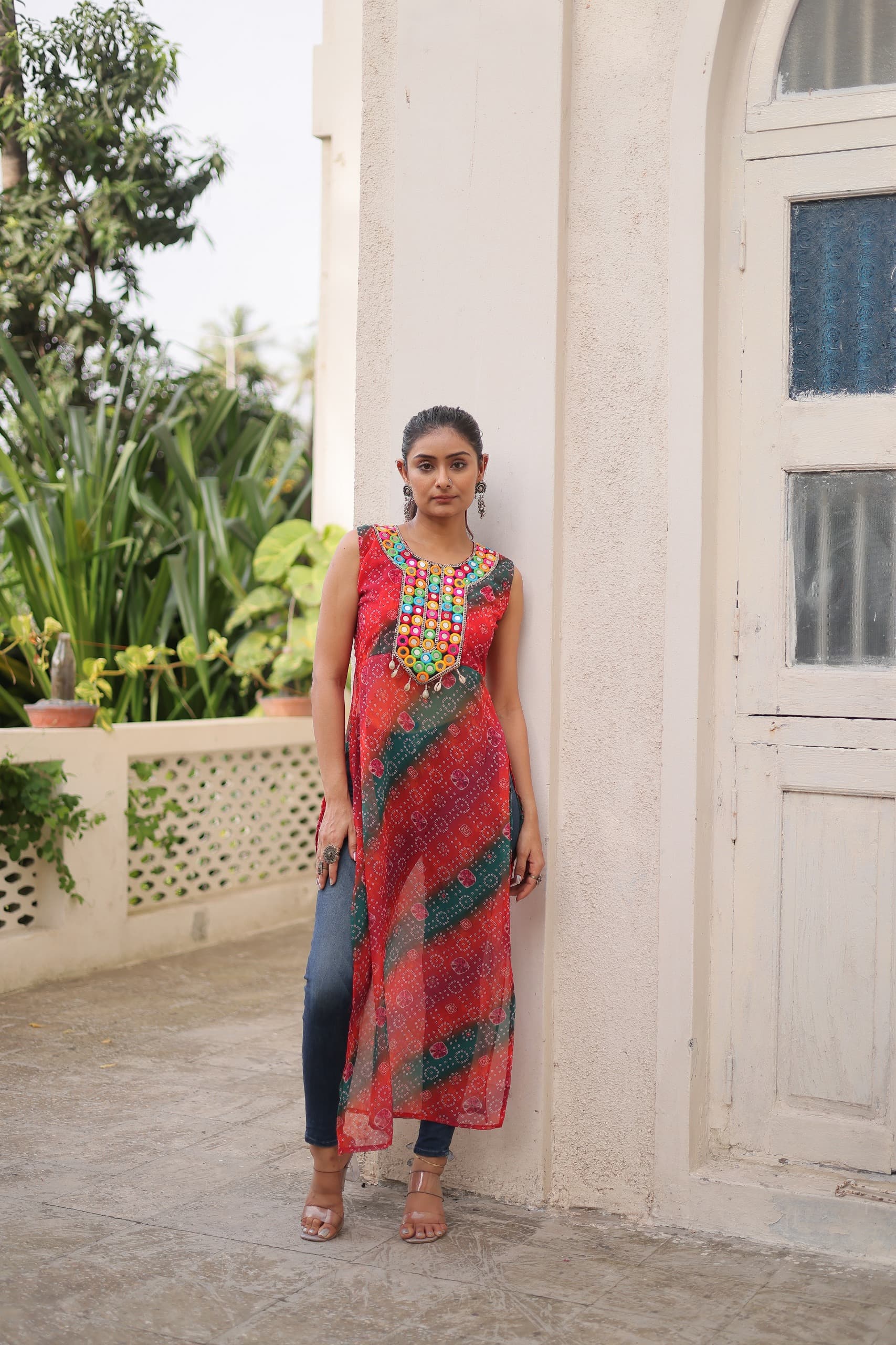 Womenline Multi Color Georgette Navratri Kurti