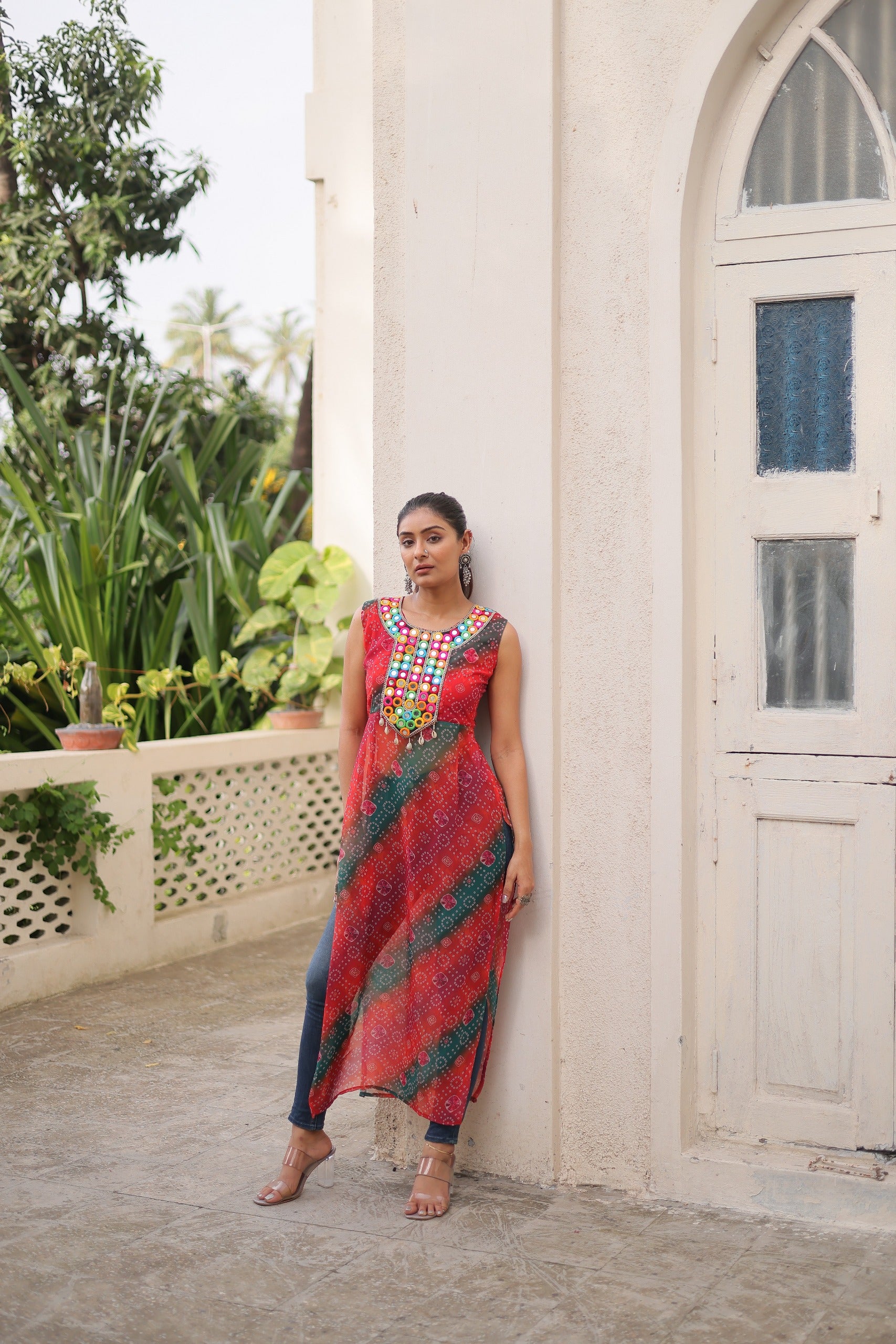 Womenline Multi Color Georgette Navratri Kurti