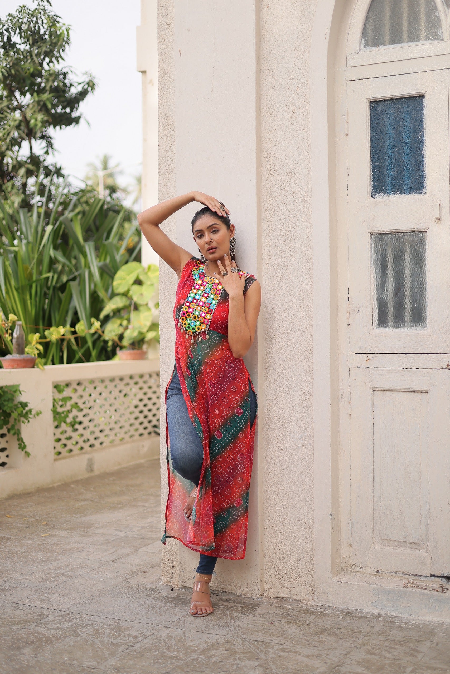 Womenline Multi Color Georgette Navratri Kurti