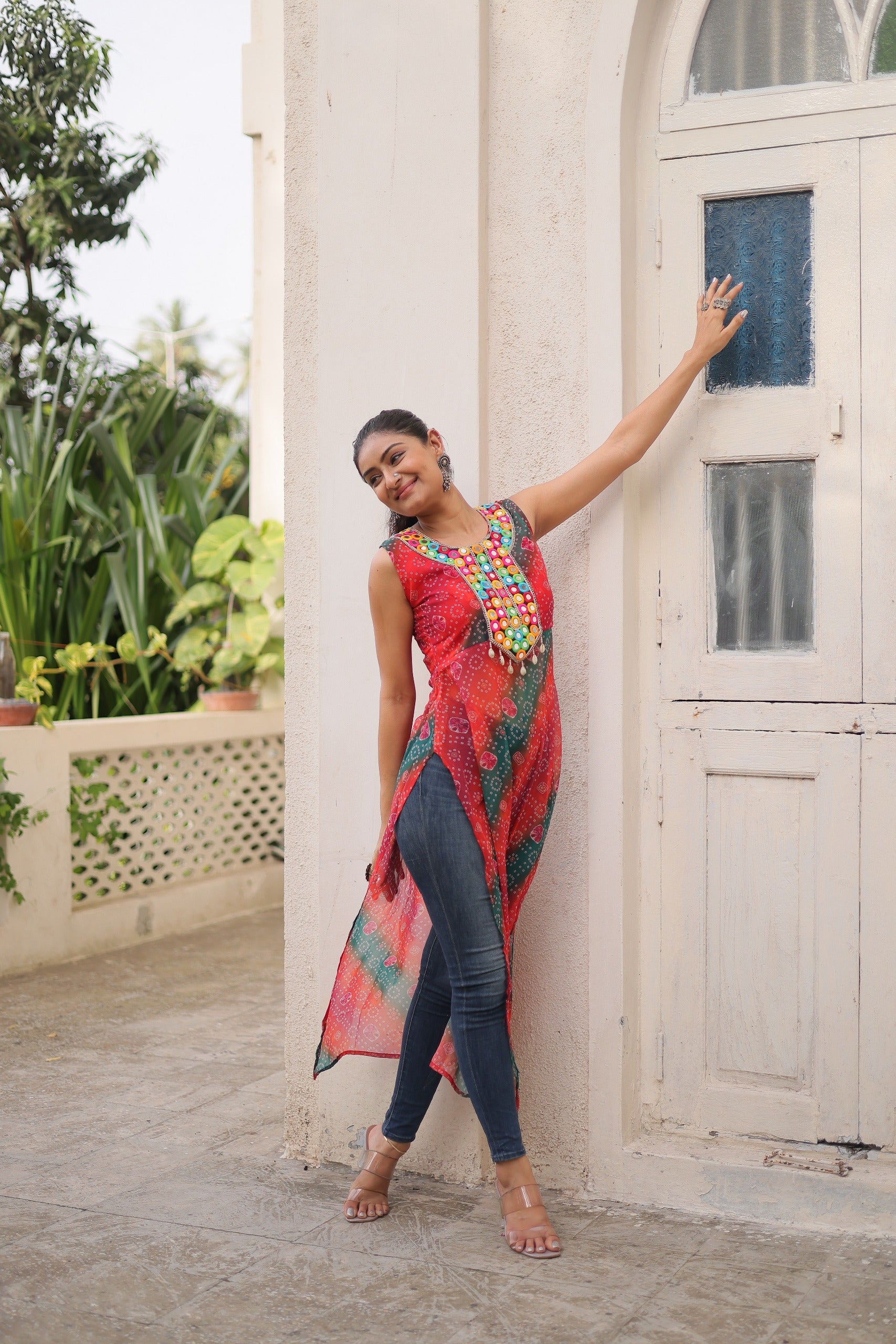 Womenline Multi Color Georgette Navratri Kurti