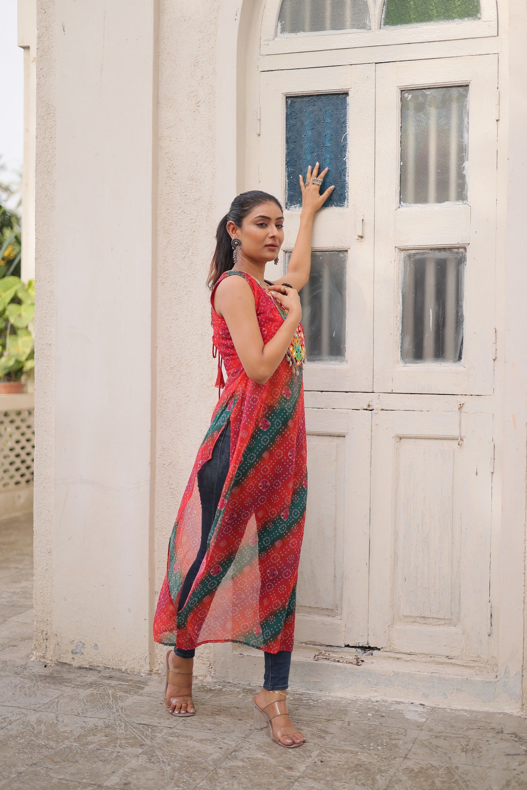 Womenline Multi Color Georgette Navratri Kurti