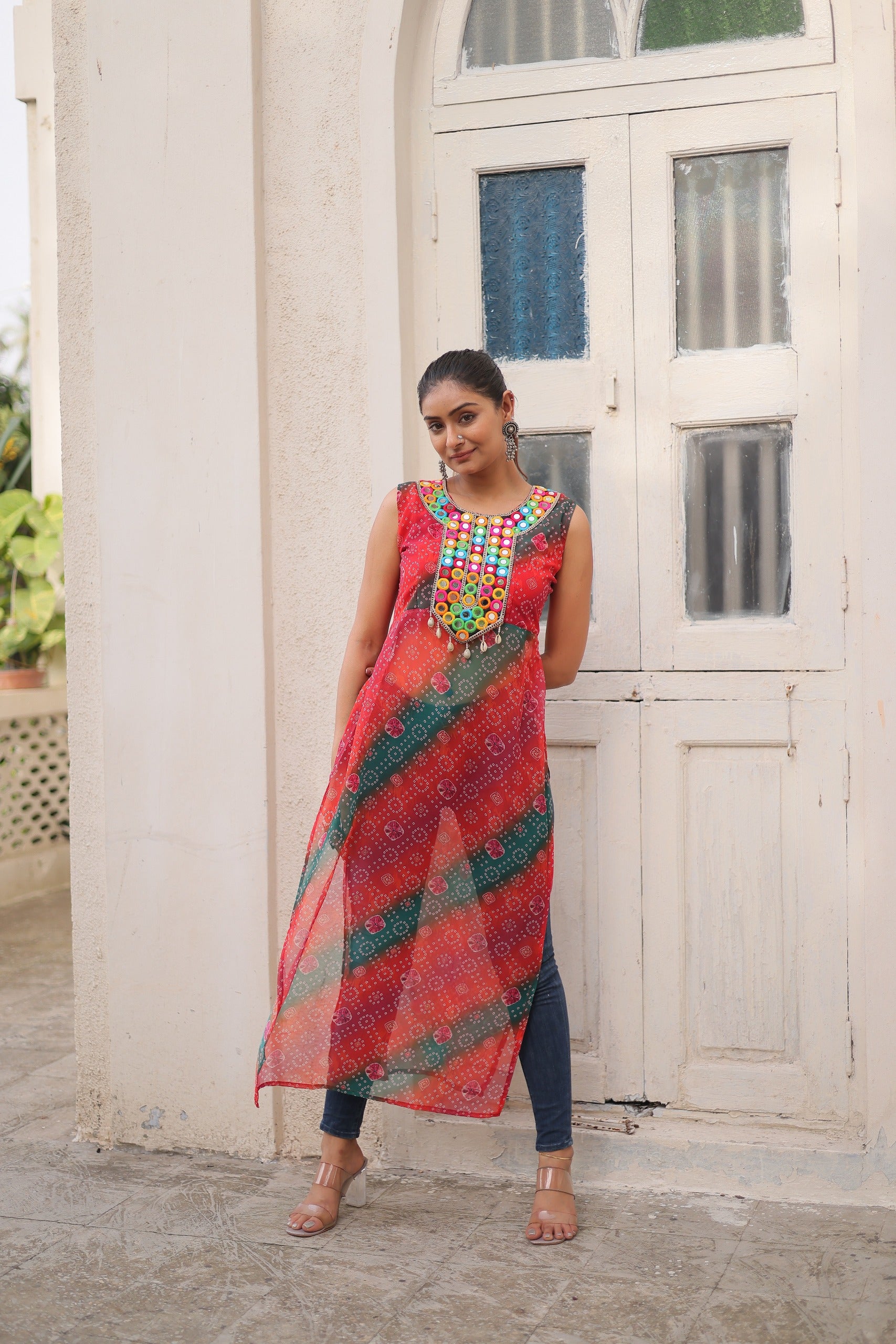 Womenline Multi Color Georgette Navratri Kurti