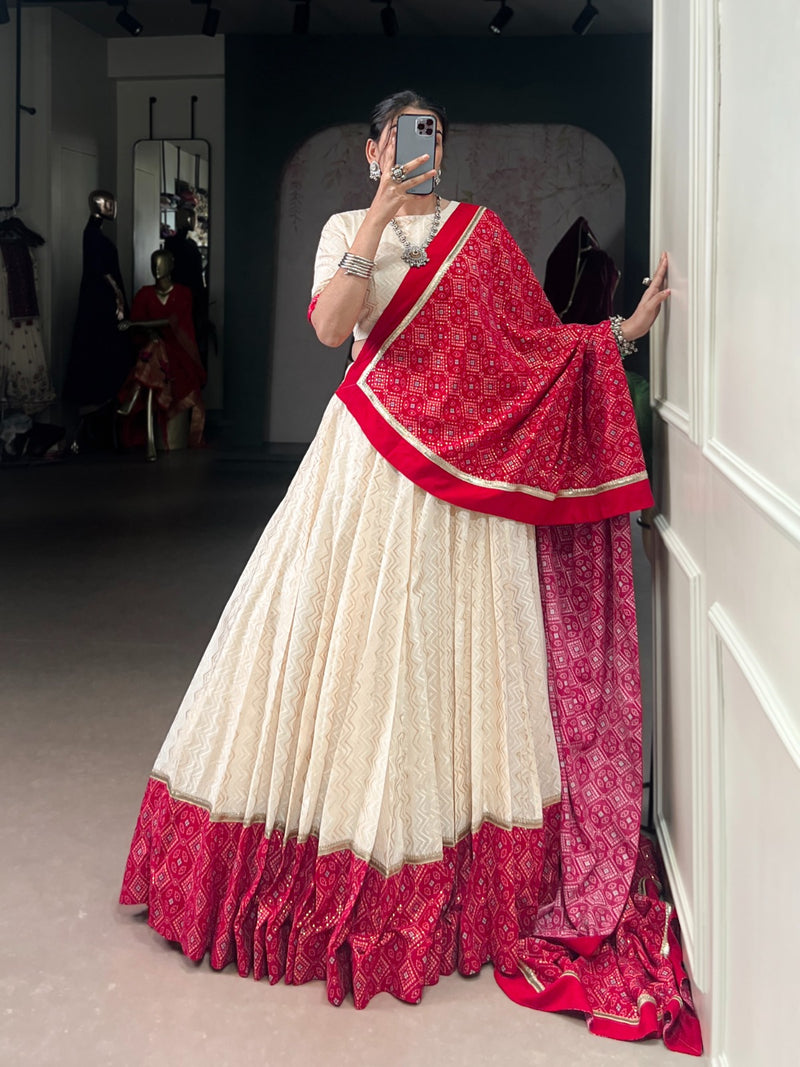 Womenline Off White Cotton Navratri Lehenga Choli