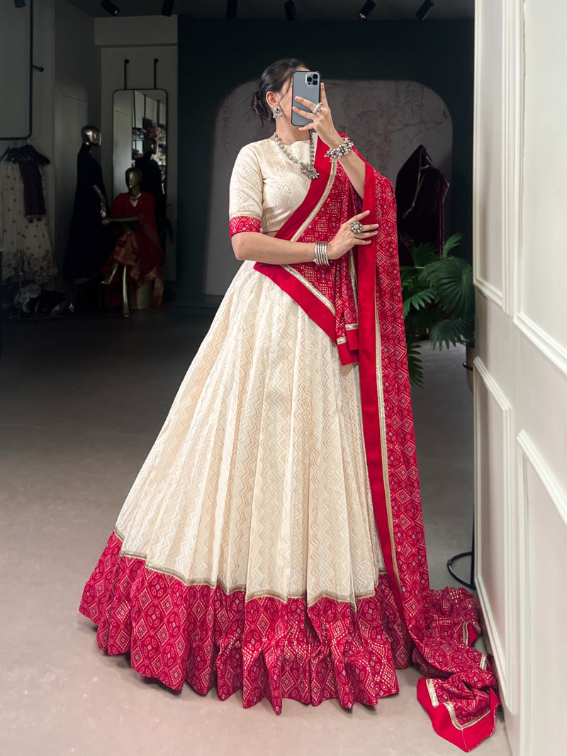 Womenline Off White Cotton Navratri Lehenga Choli