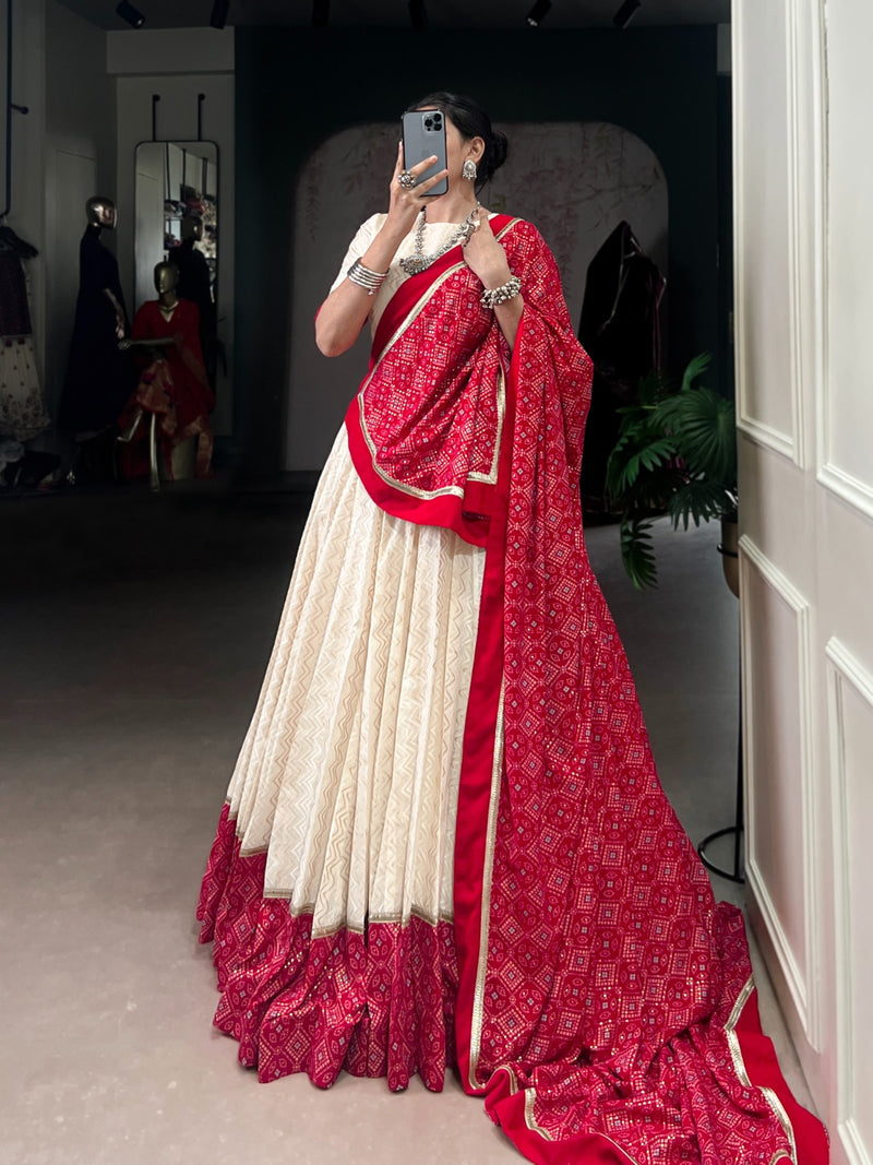 Womenline Off White Cotton Navratri Lehenga Choli