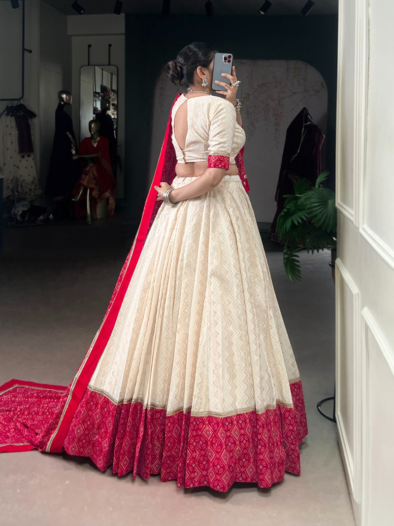 Womenline Off White Cotton Navratri Lehenga Choli