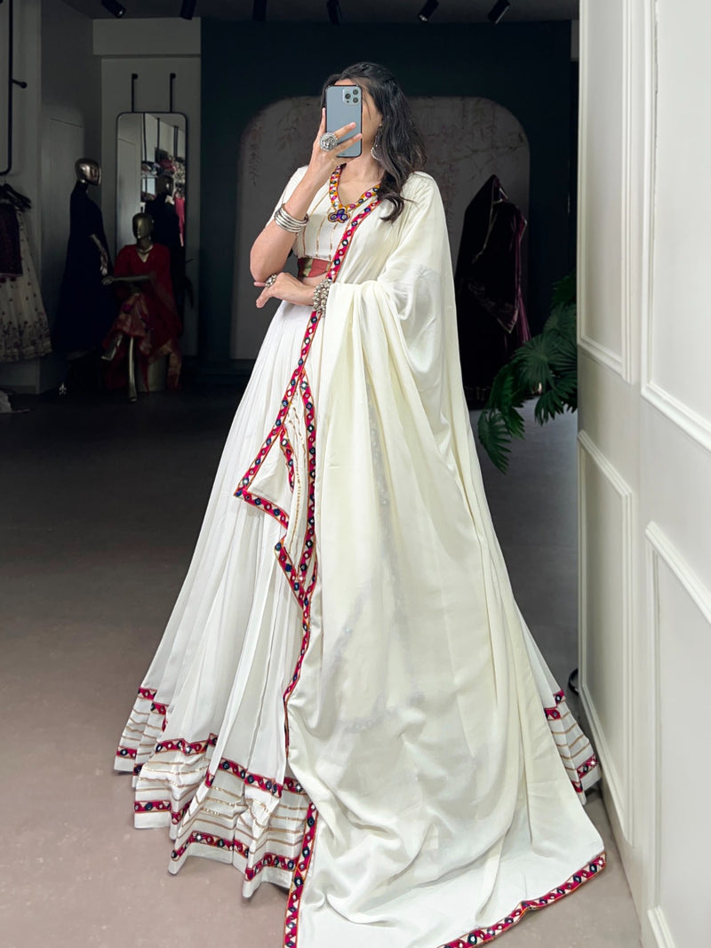 Womenline Elegant White Color Pure Rayon Navratri Lehenga Choli