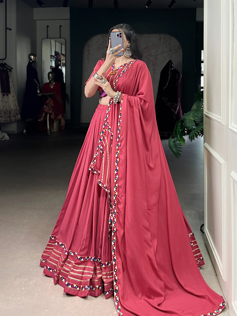 Womenline Elegant Dark Pink Color Pure Rayon Navratri Lehenga Choli