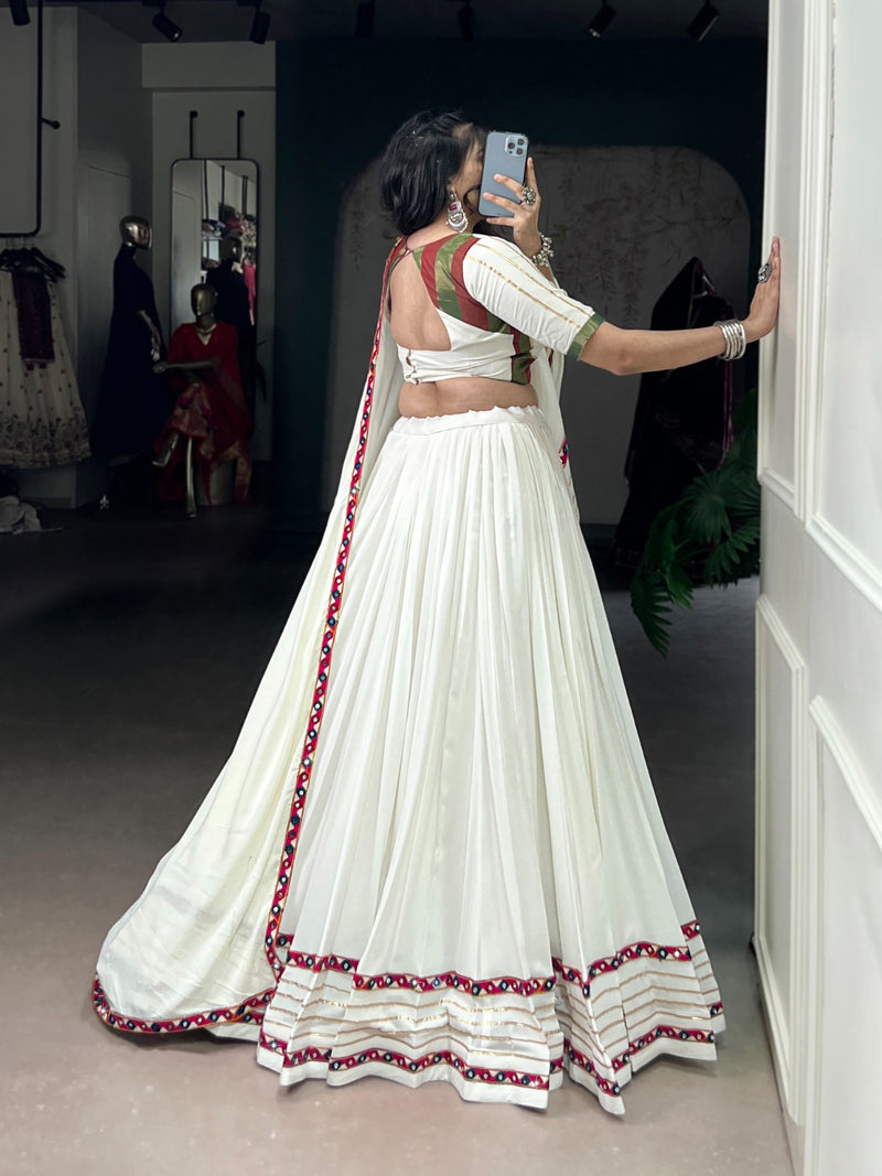 Womenline Elegant White Color Pure Rayon Navratri Lehenga Choli