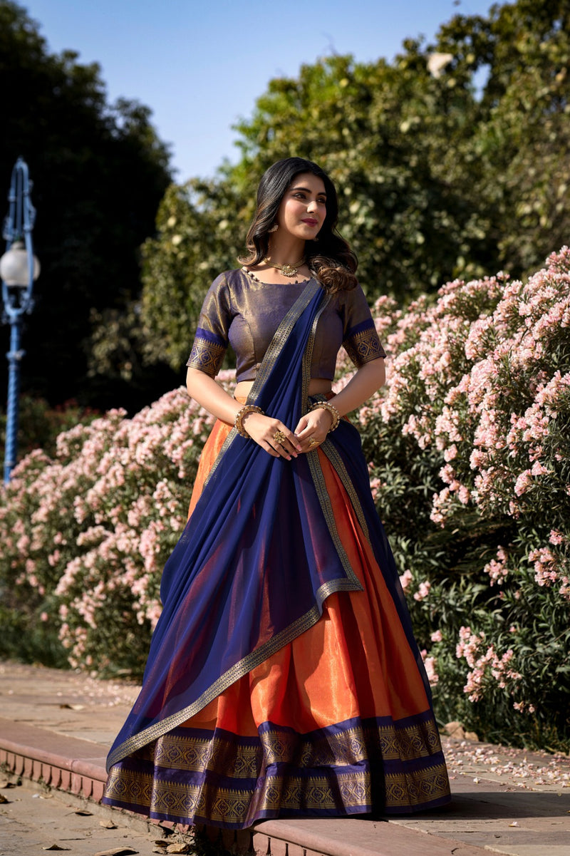 Womenline Orange Color Kanchipuram Silk Designer Half Saree