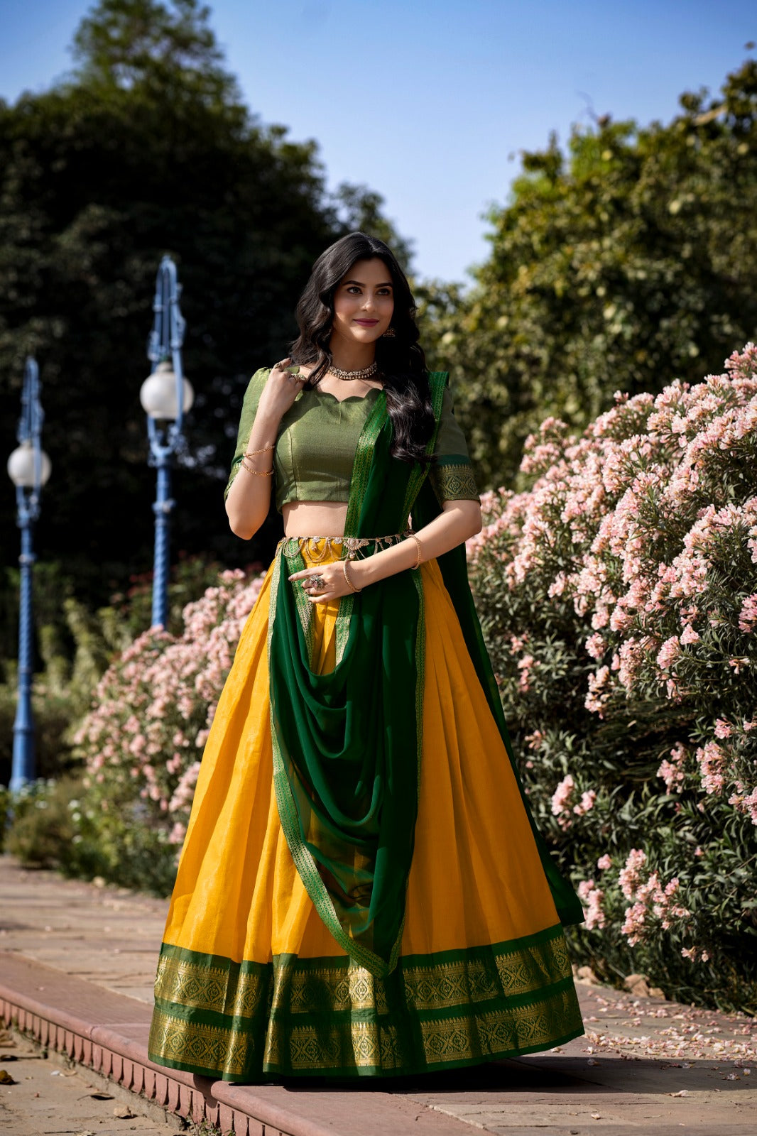 Womenline Yellow Color Kanchipuram Silk Designer Half Saree