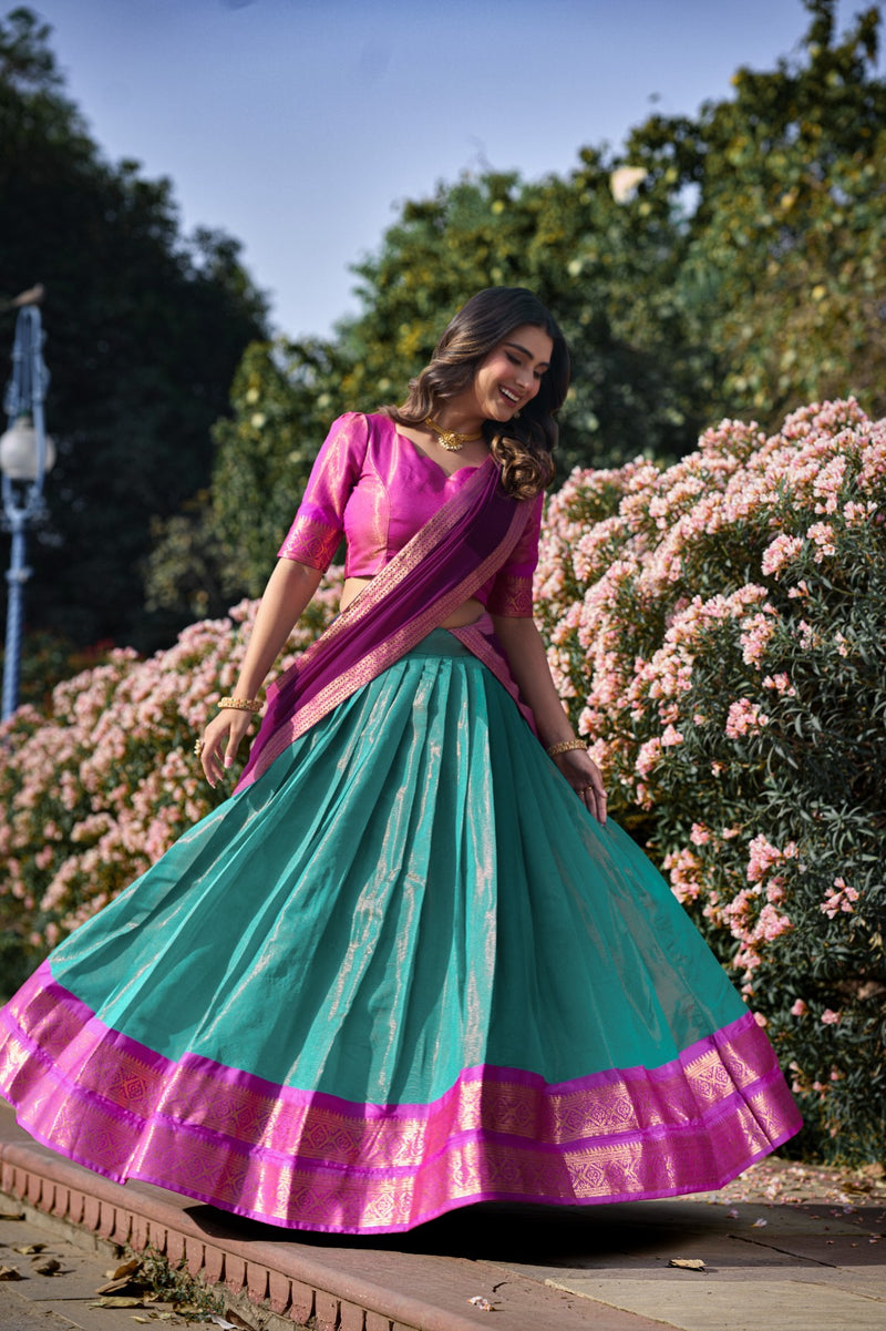 Womenline Sky Blue Color Kanchipuram Silk Designer Half Saree