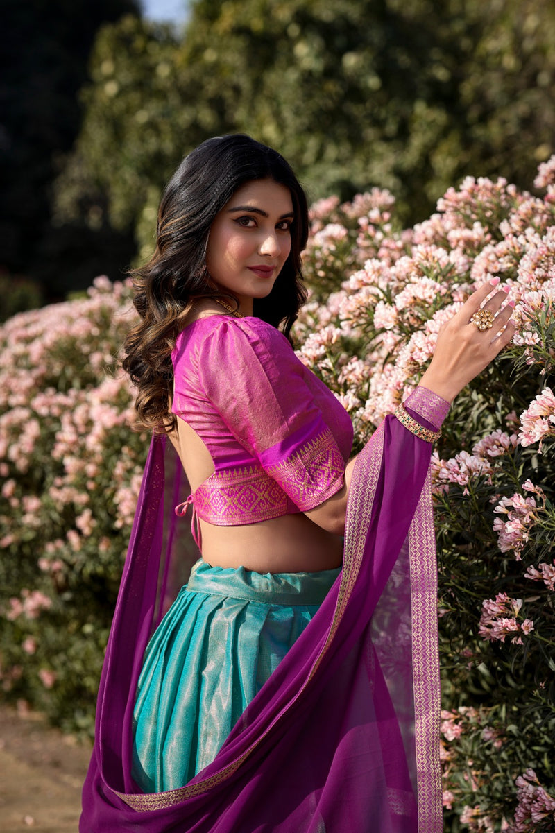 Womenline Sky Blue Color Kanchipuram Silk Designer Half Saree