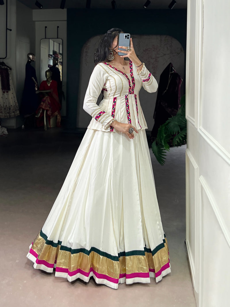 Womenline White Color Pure Rayon Embossed Navratri Lehenga Choli
