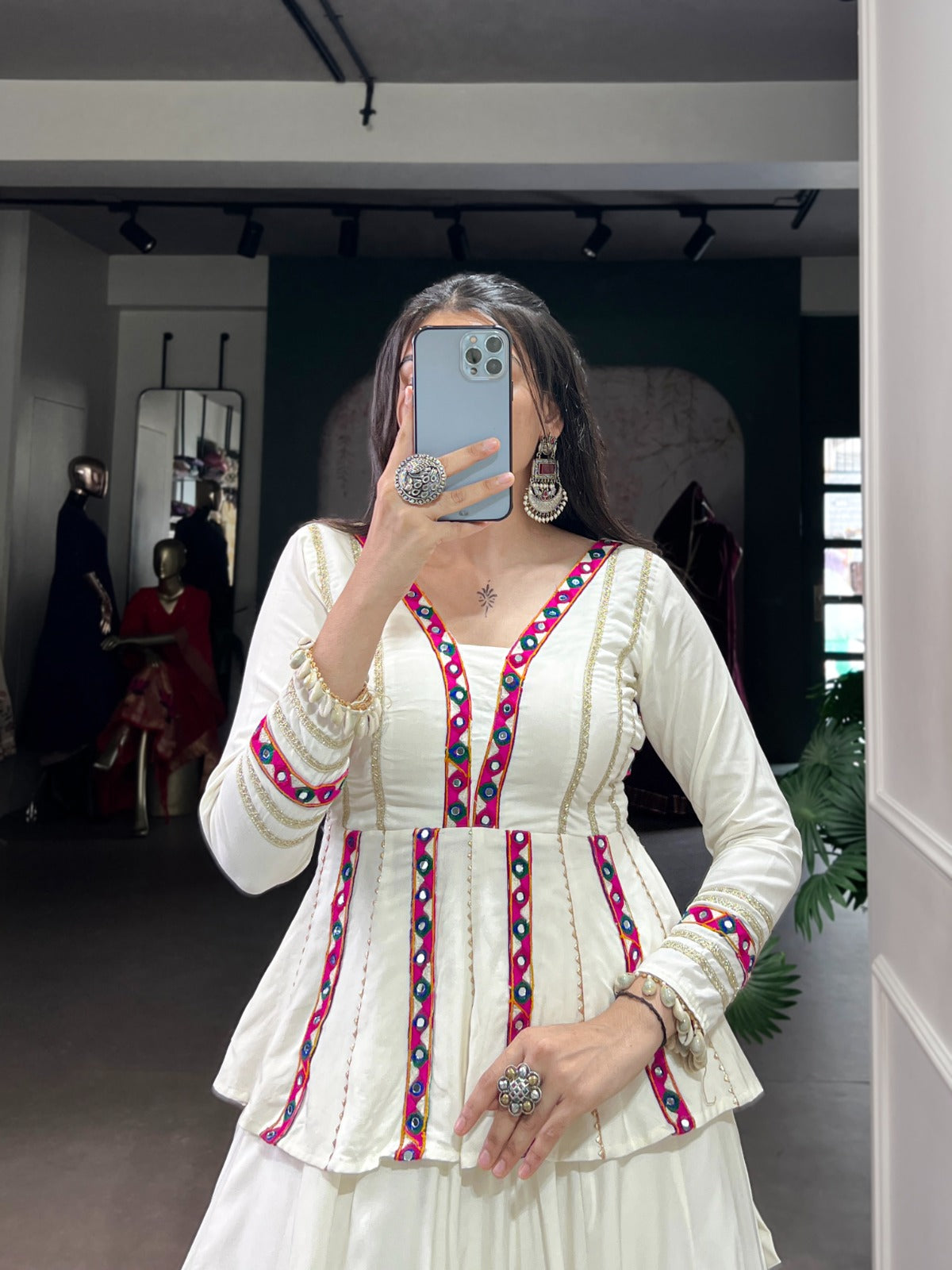 Womenline White Color Pure Rayon Embossed Navratri Lehenga Choli