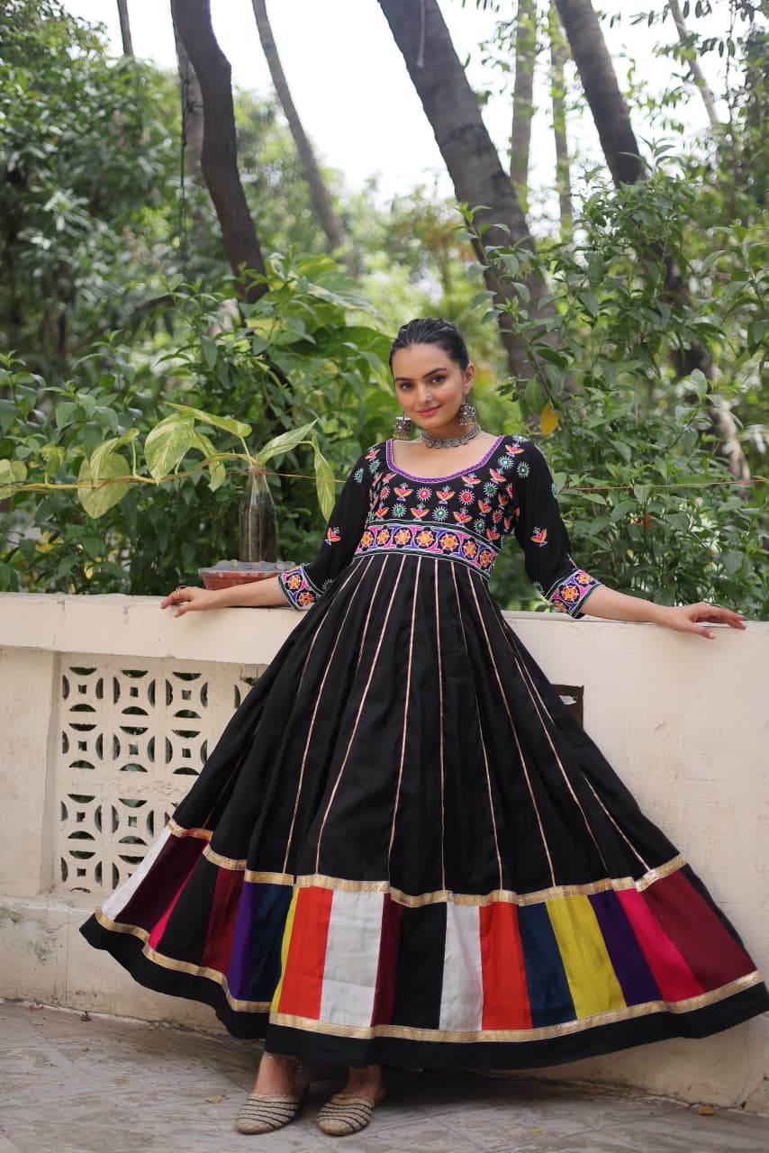 Womenline Black Color Roman Navratri Gown