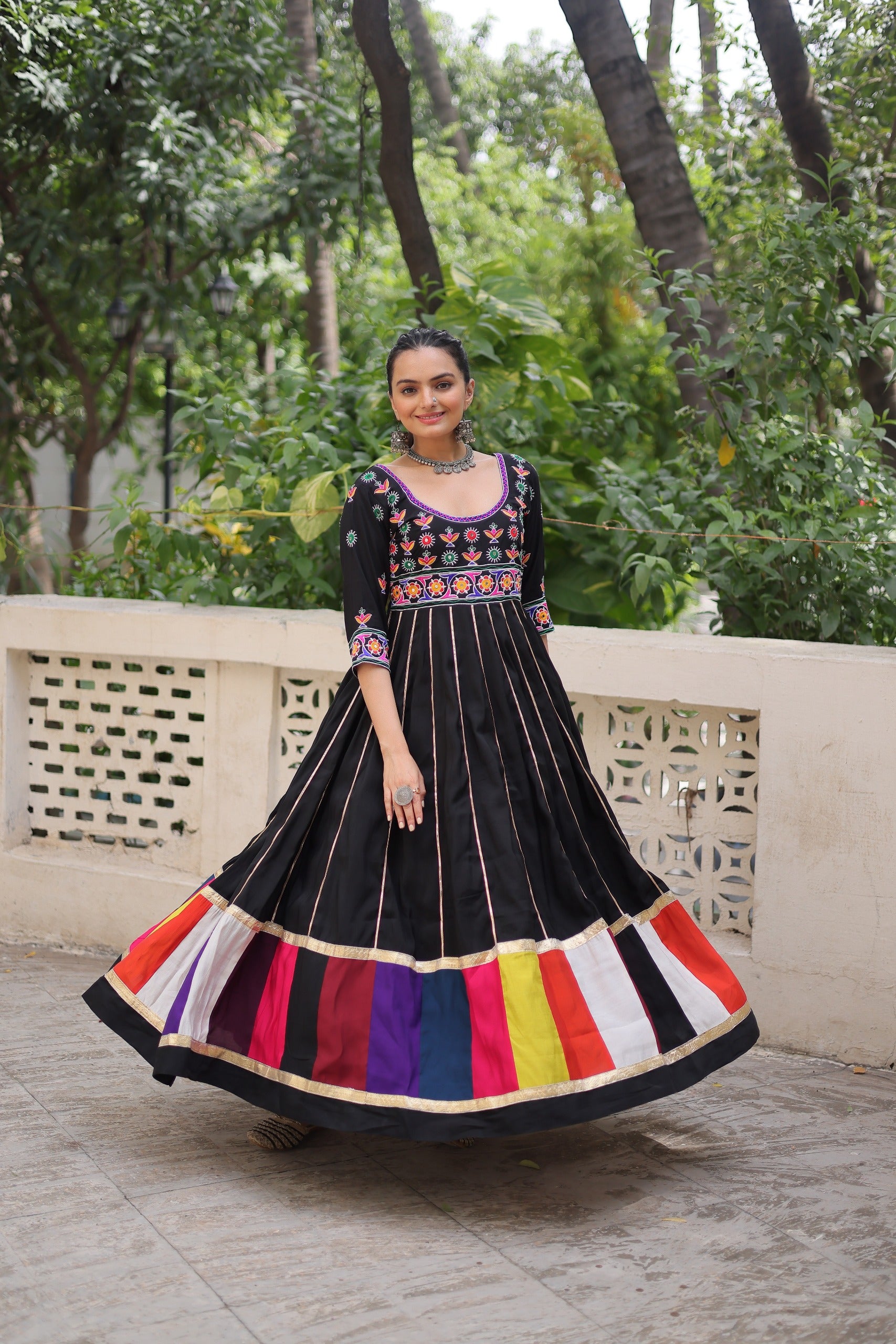 Womenline Black Color Roman Navratri Gown