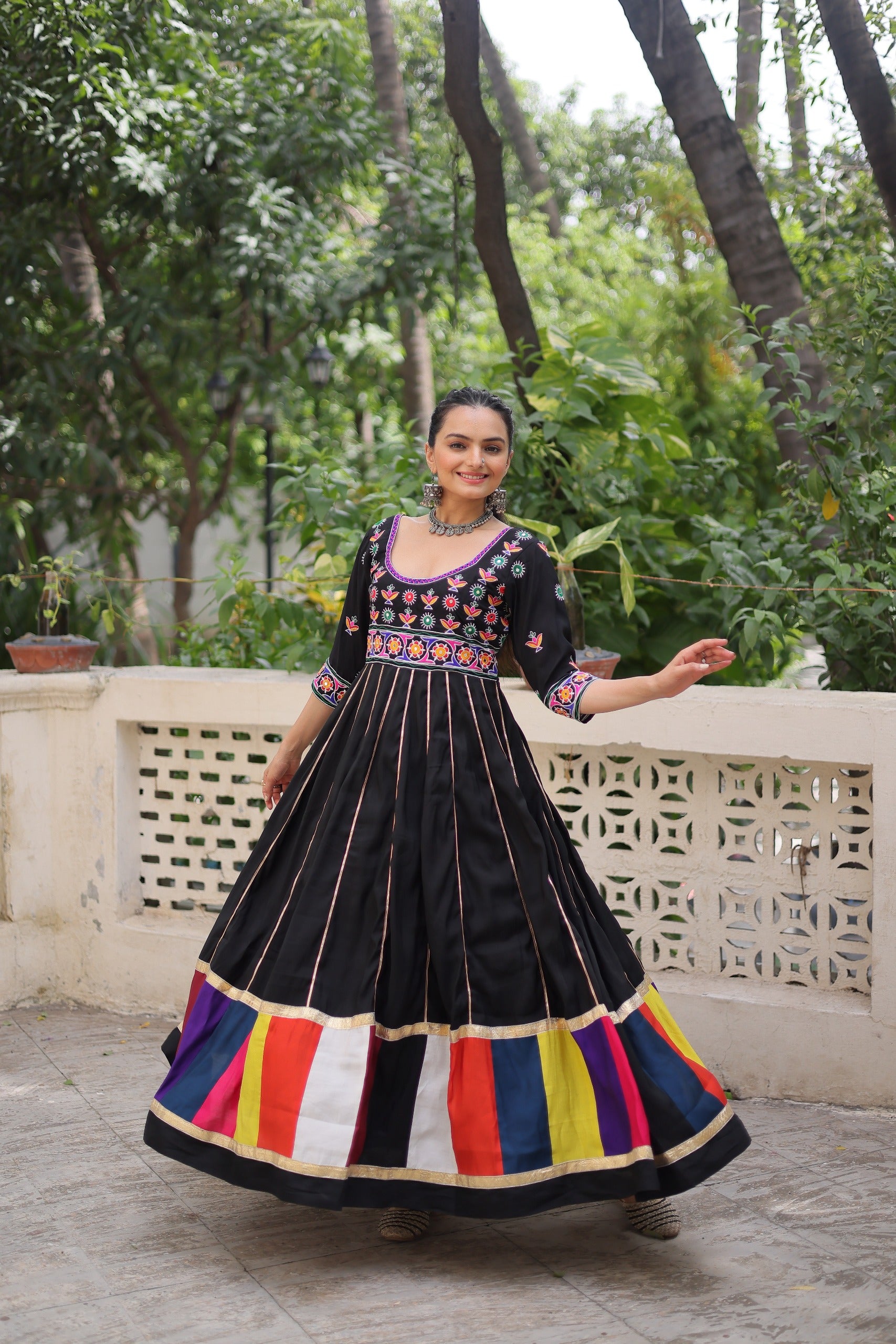 Womenline Black Color Roman Navratri Gown