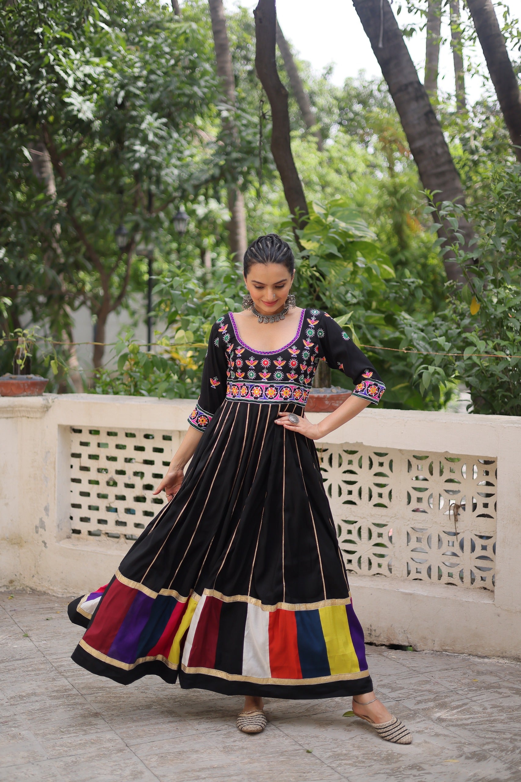 Womenline Black Color Roman Navratri Gown