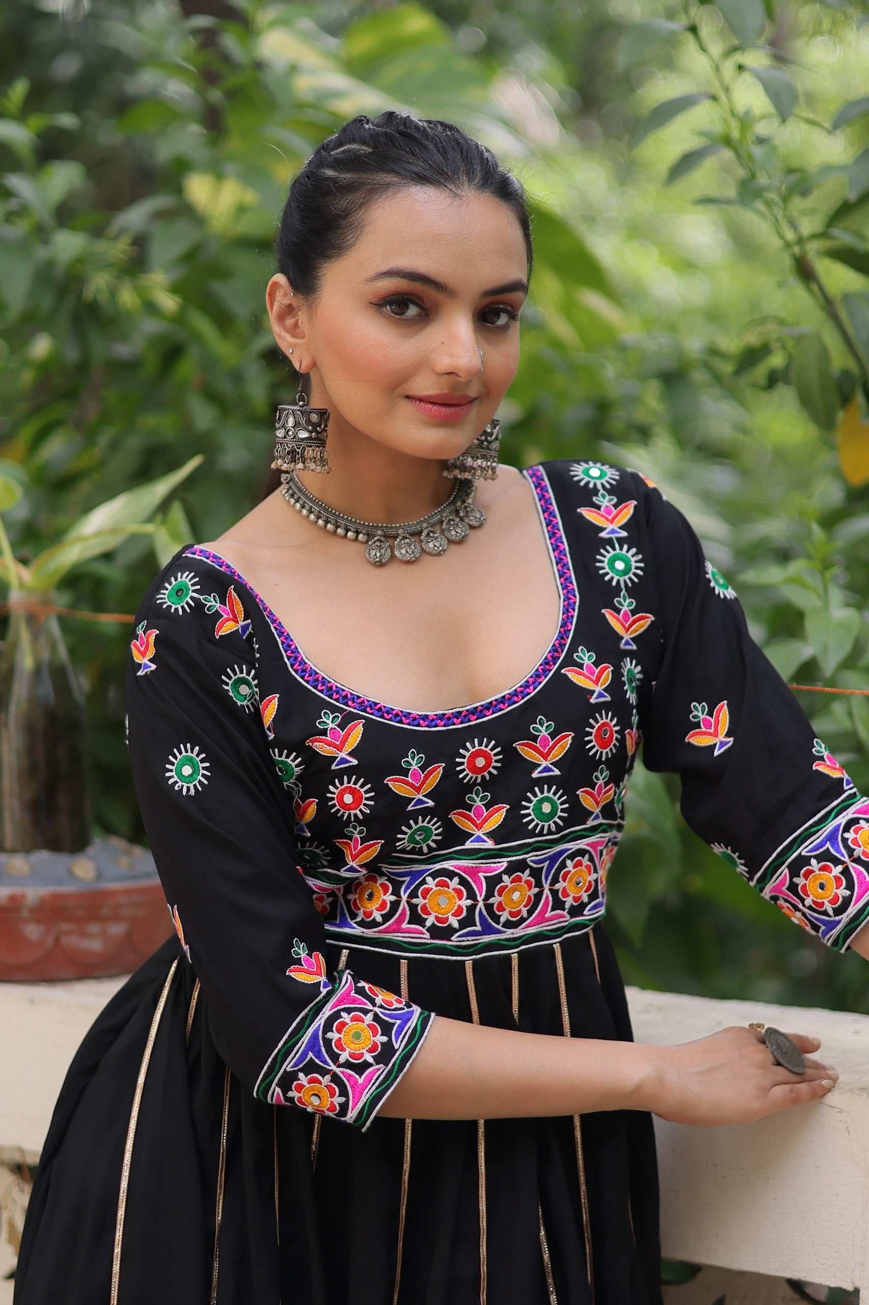 Womenline Black Color Roman Navratri Gown