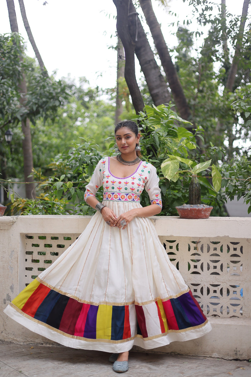 Womenline White Color Roman Navratri Gown