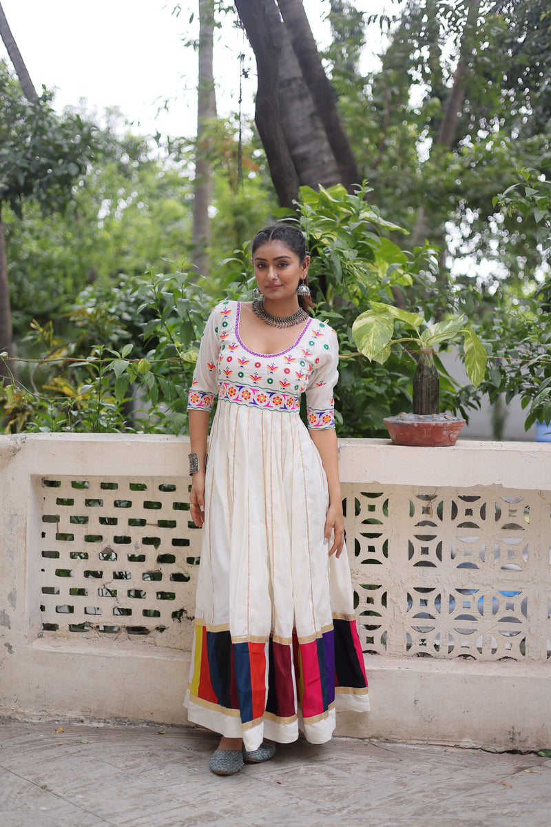 Womenline White Color Roman Navratri Gown