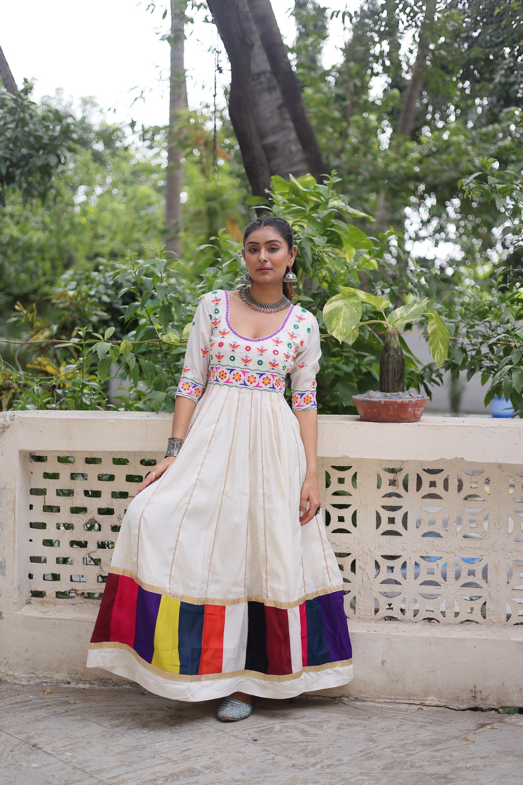 Womenline White Color Roman Navratri Gown