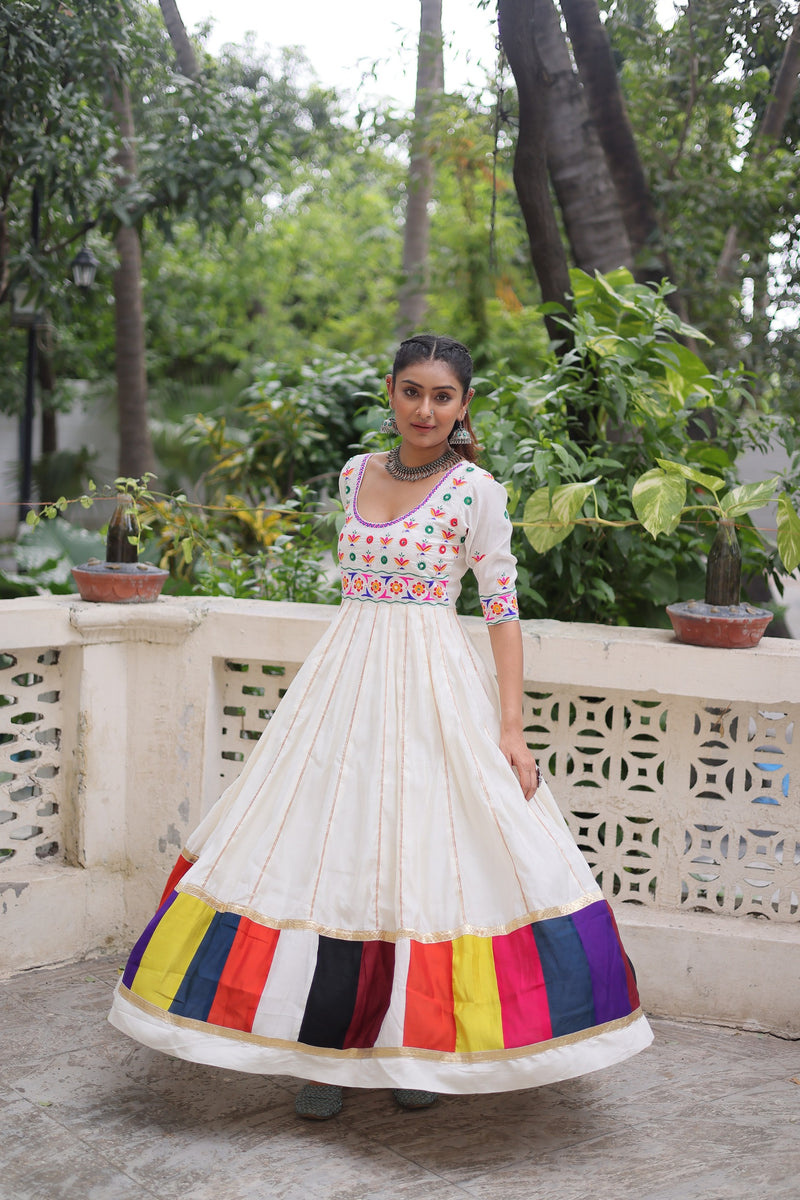 Womenline White Color Roman Navratri Gown