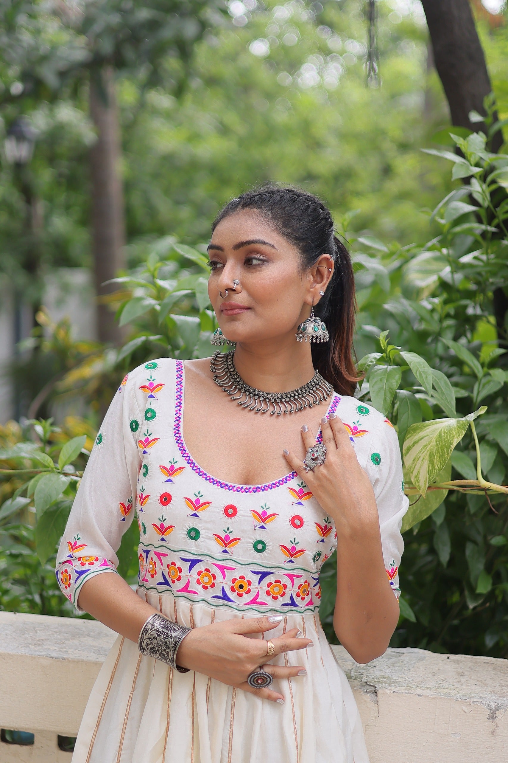 Womenline White Color Roman Navratri Gown