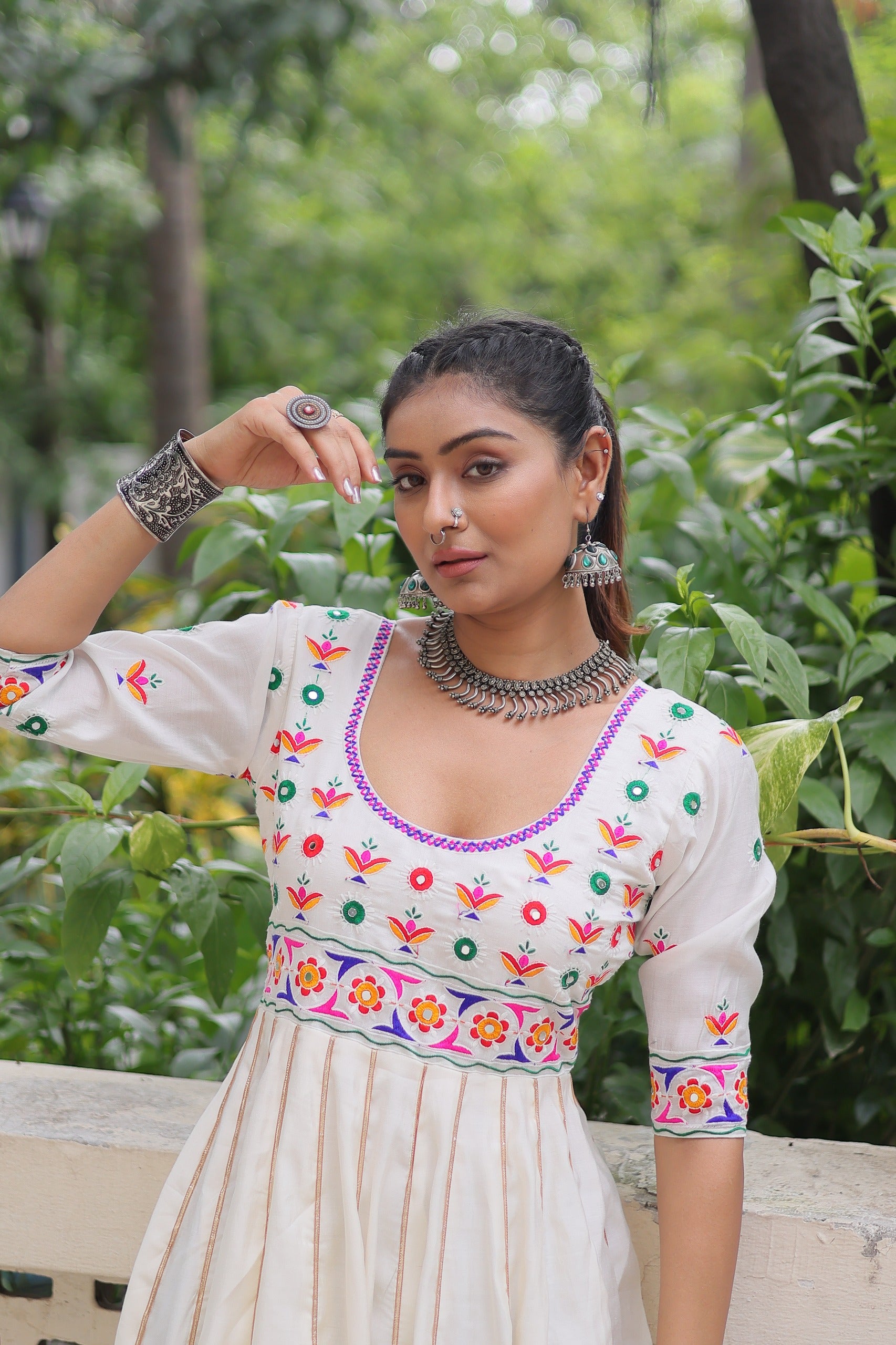 Womenline White Color Roman Navratri Gown