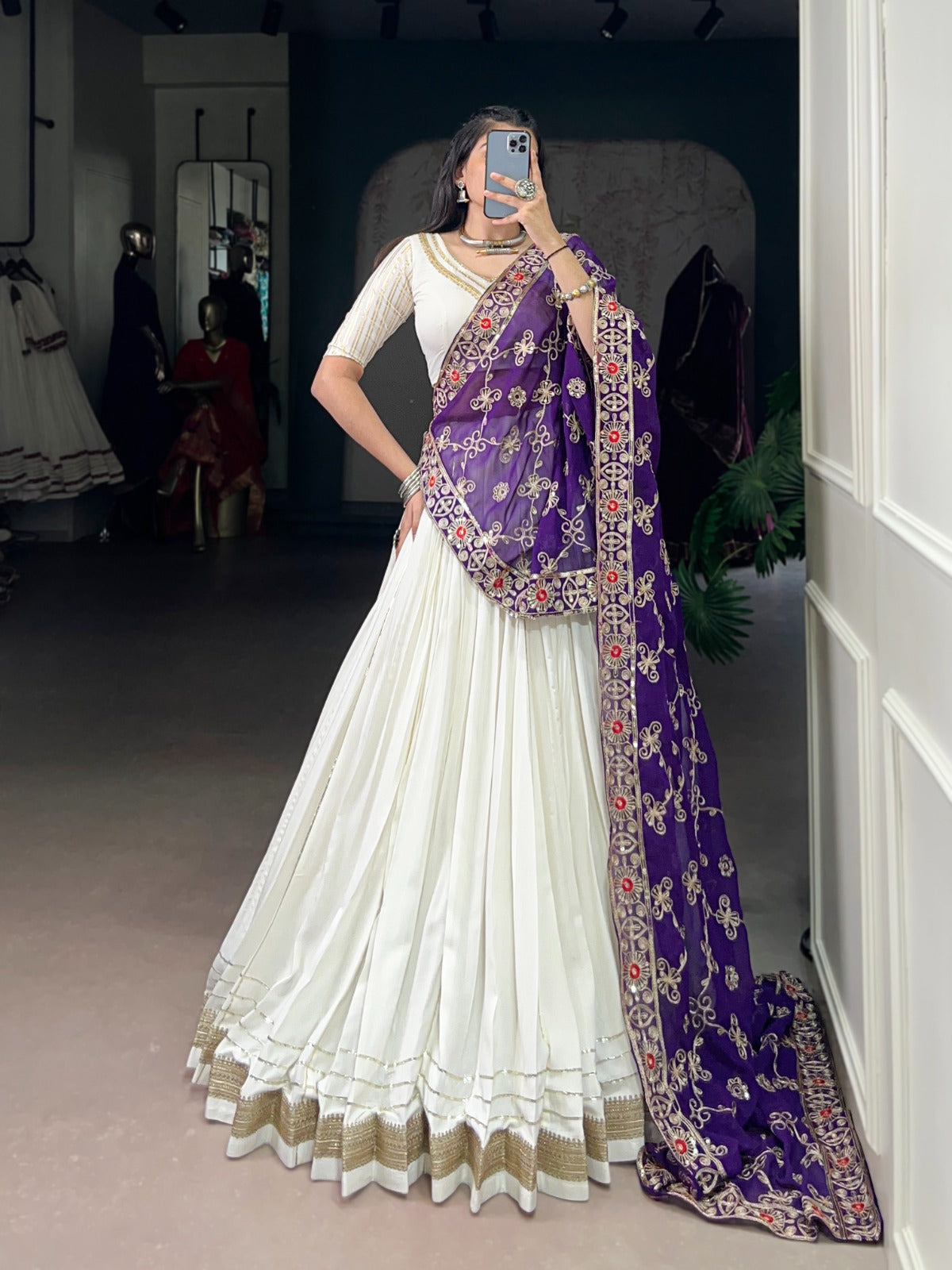 Womenline Traditional White Color Pure Rayon Lehenga Choli