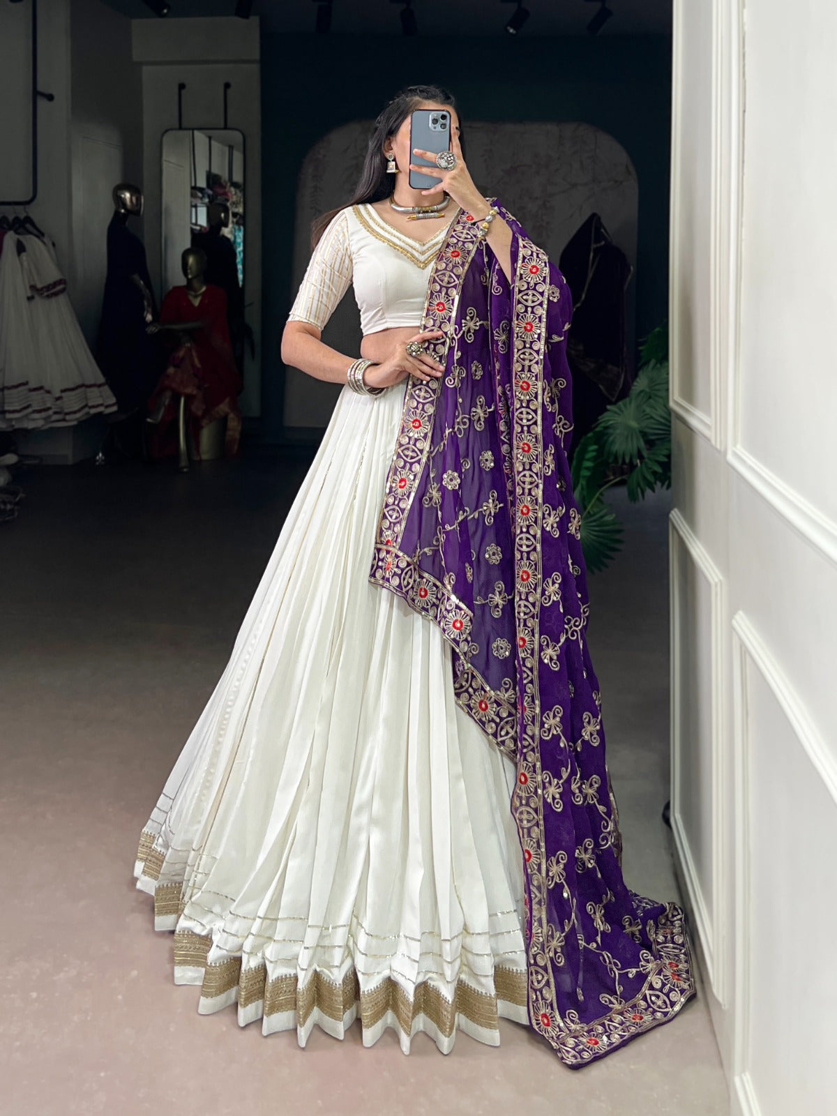 Womenline Traditional White Color Pure Rayon Lehenga Choli