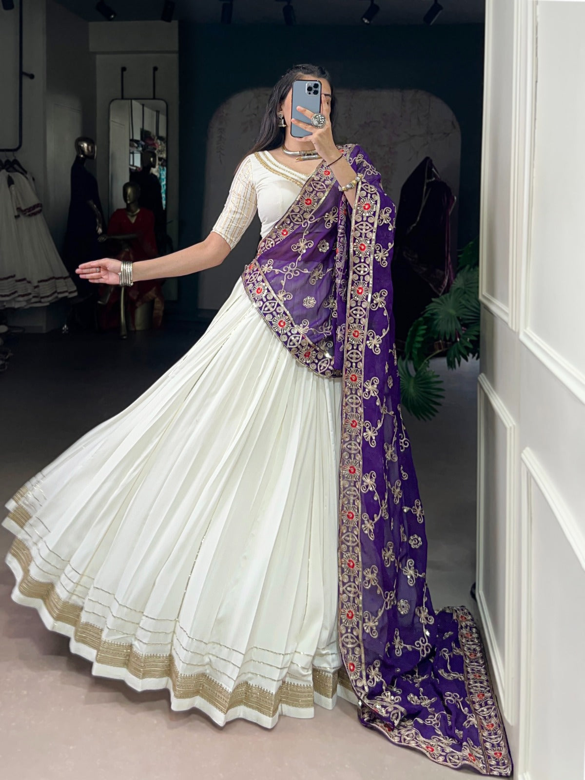 Womenline Traditional White Color Pure Rayon Lehenga Choli
