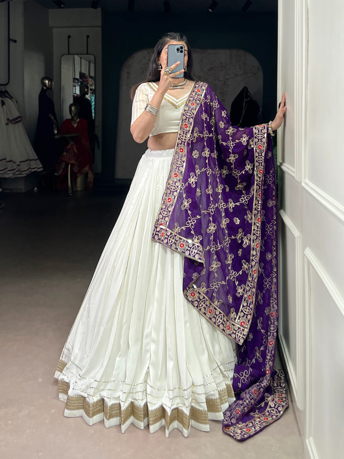 Womenline Traditional White Color Pure Rayon Lehenga Choli