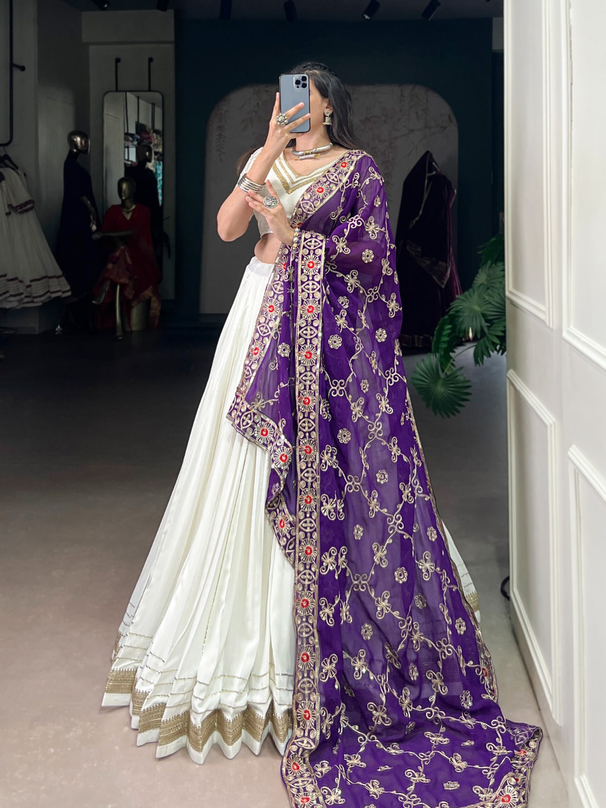 Womenline Traditional White Color Pure Rayon Lehenga Choli