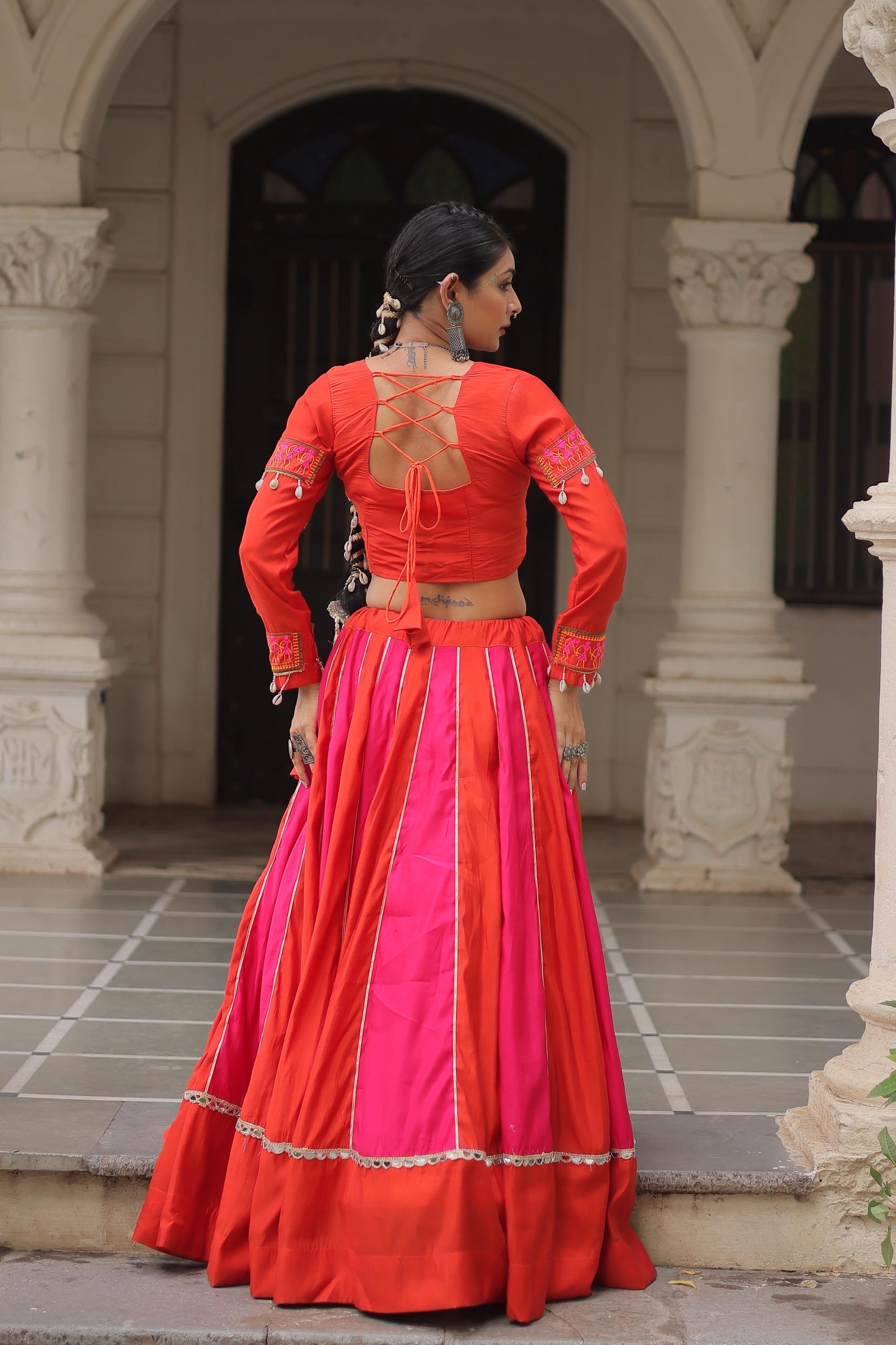 Womenline Dual Tone Pink and Orange Color Roman Navratri Lehenga Choli