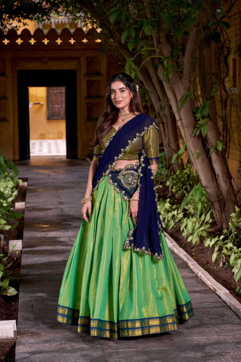 Womenline Designer Pista Color Kanchipuram Zari Weaving Half Saree
