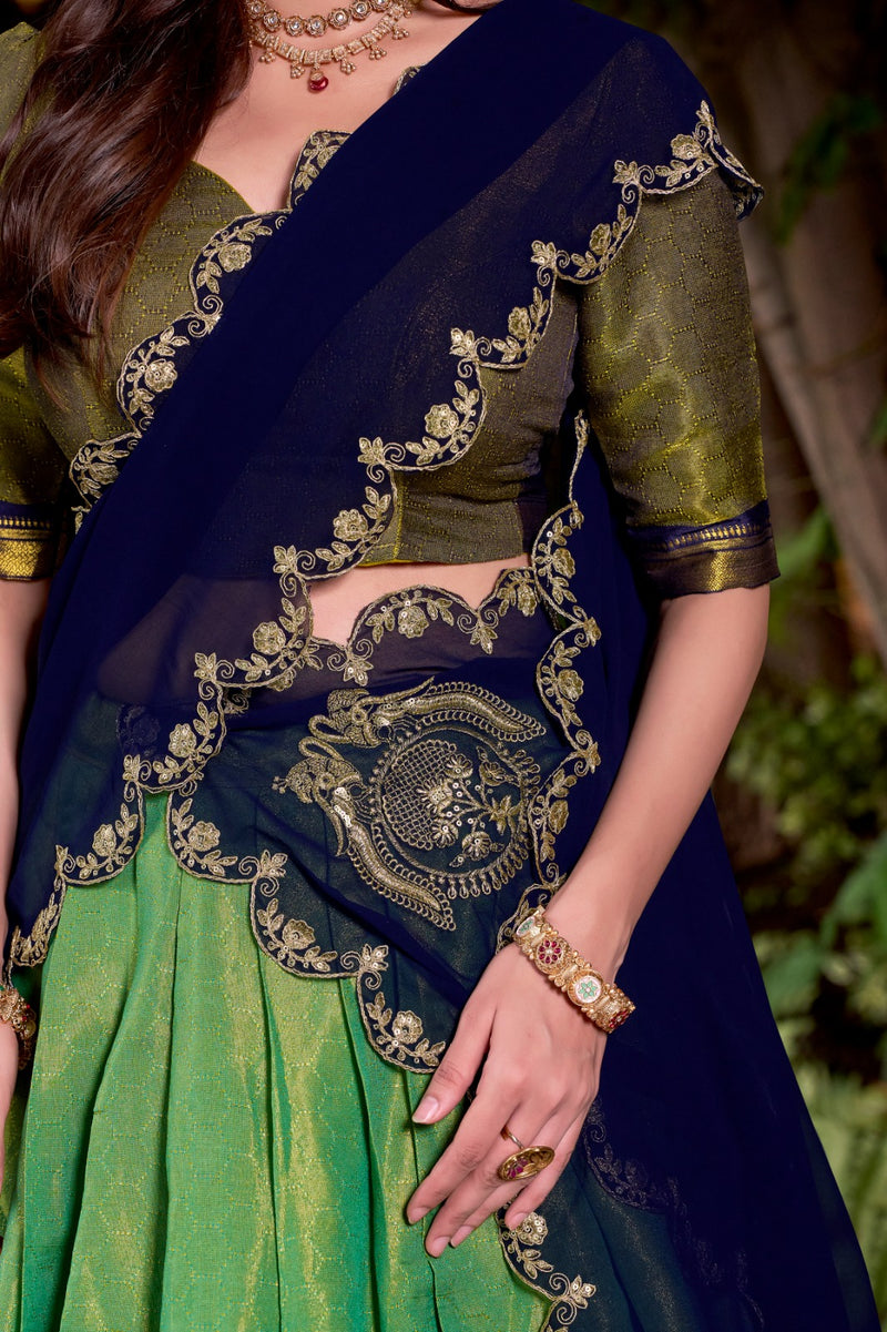 Womenline Designer Pista Color Kanchipuram Zari Weaving Half Saree