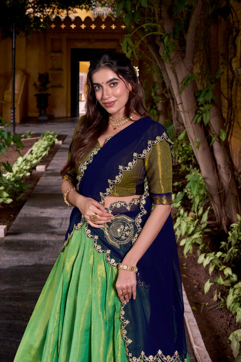 Womenline Designer Pista Color Kanchipuram Zari Weaving Half Saree