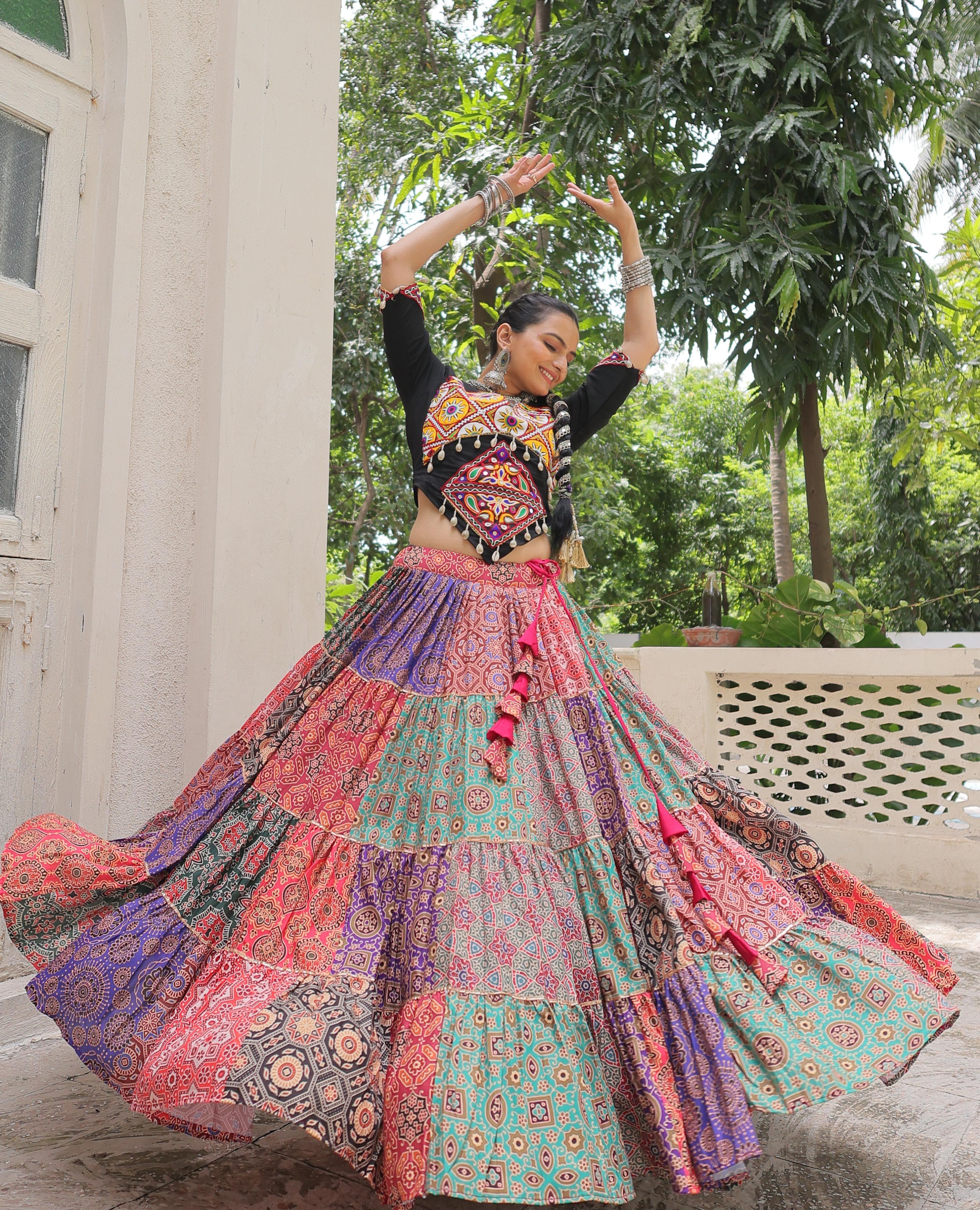 Womenline Multi Color Cotton Navratri Lehenga Choli