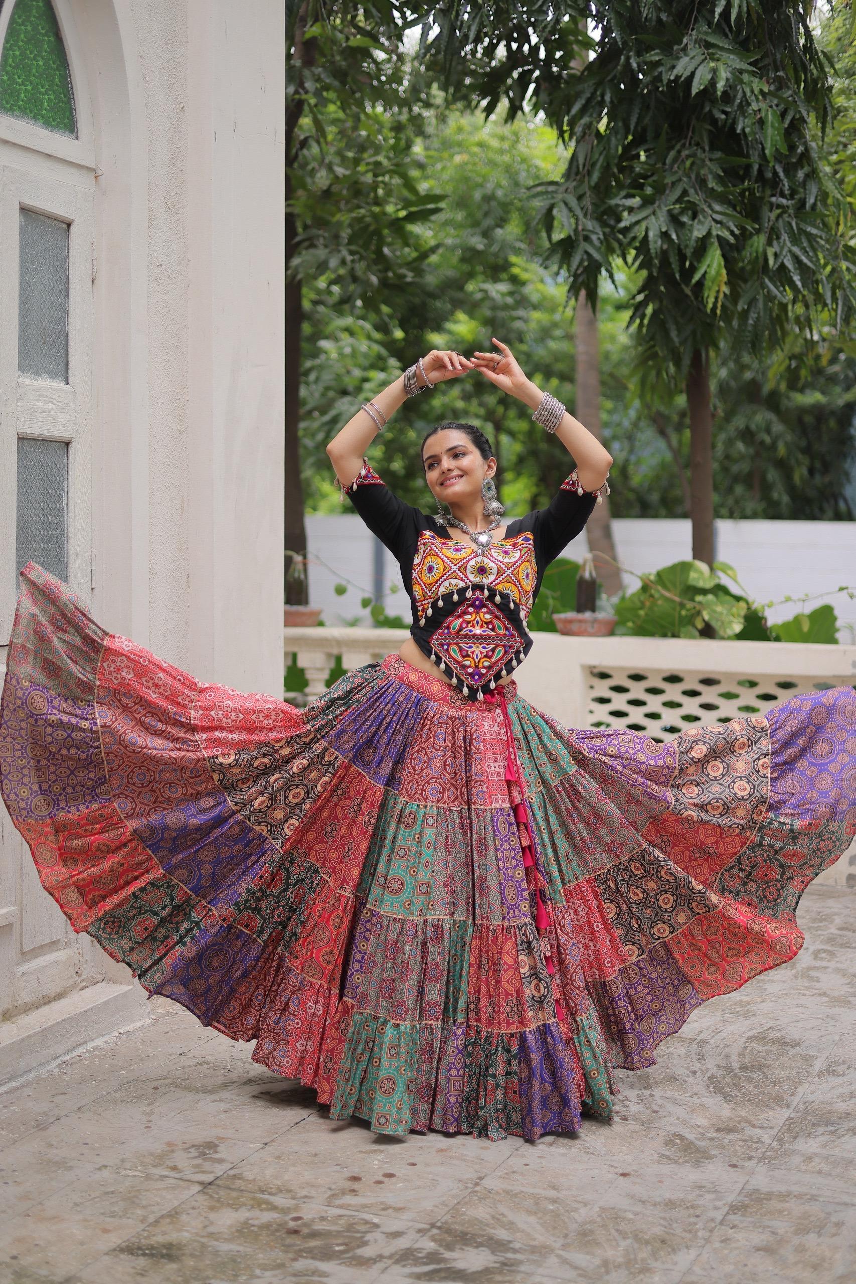 Womenline Multi Color Cotton Navratri Lehenga Choli