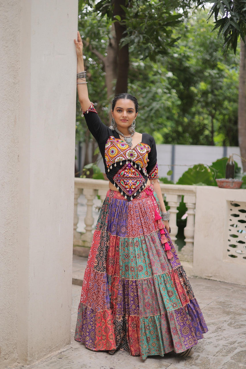 Womenline Multi Color Cotton Navratri Lehenga Choli